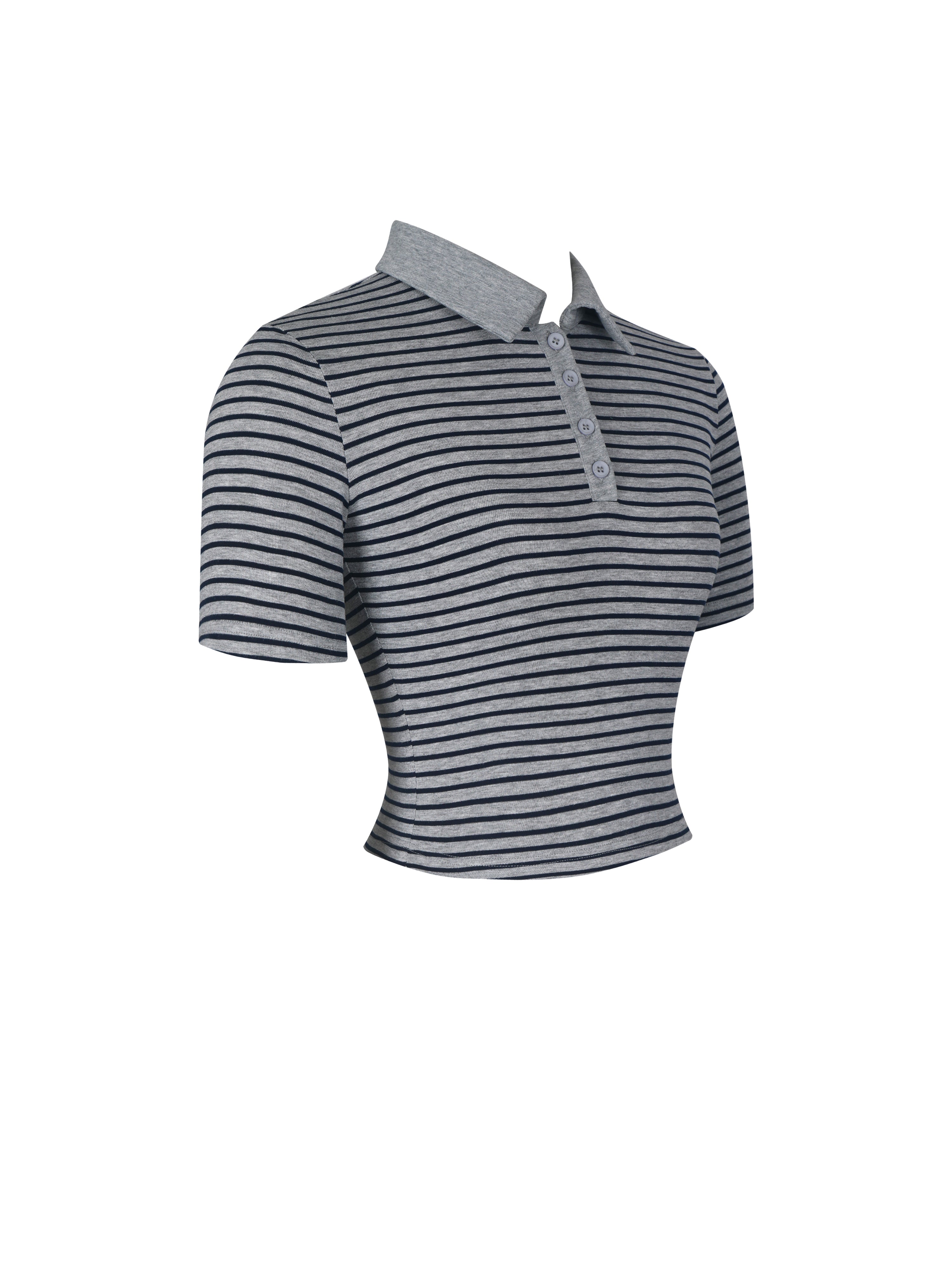Westley Grey & Navy Lyocell Jersey Striped Polo Top