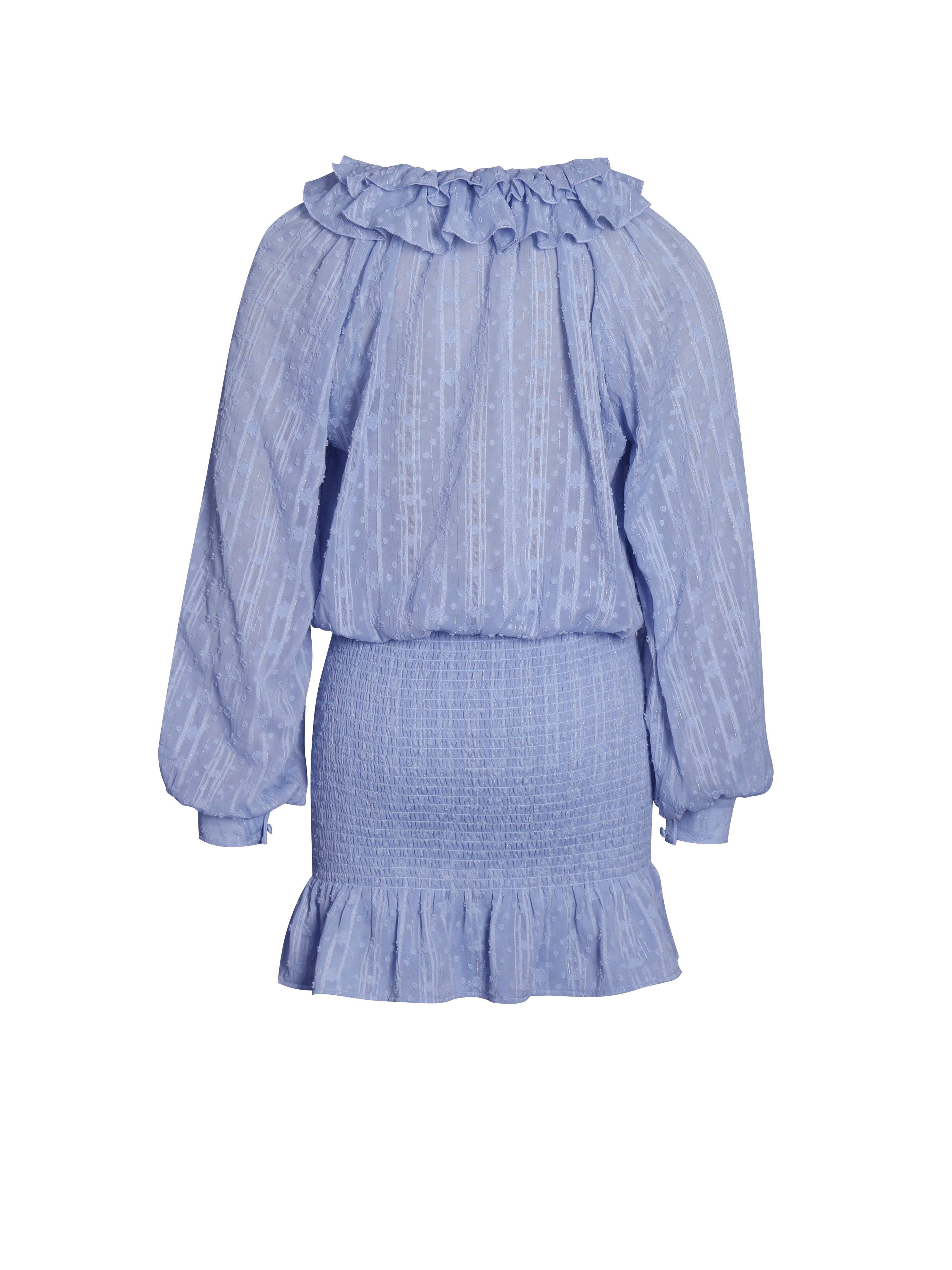 Zahari Blue Smock Bottom Balloon Sleeve Mini Dress