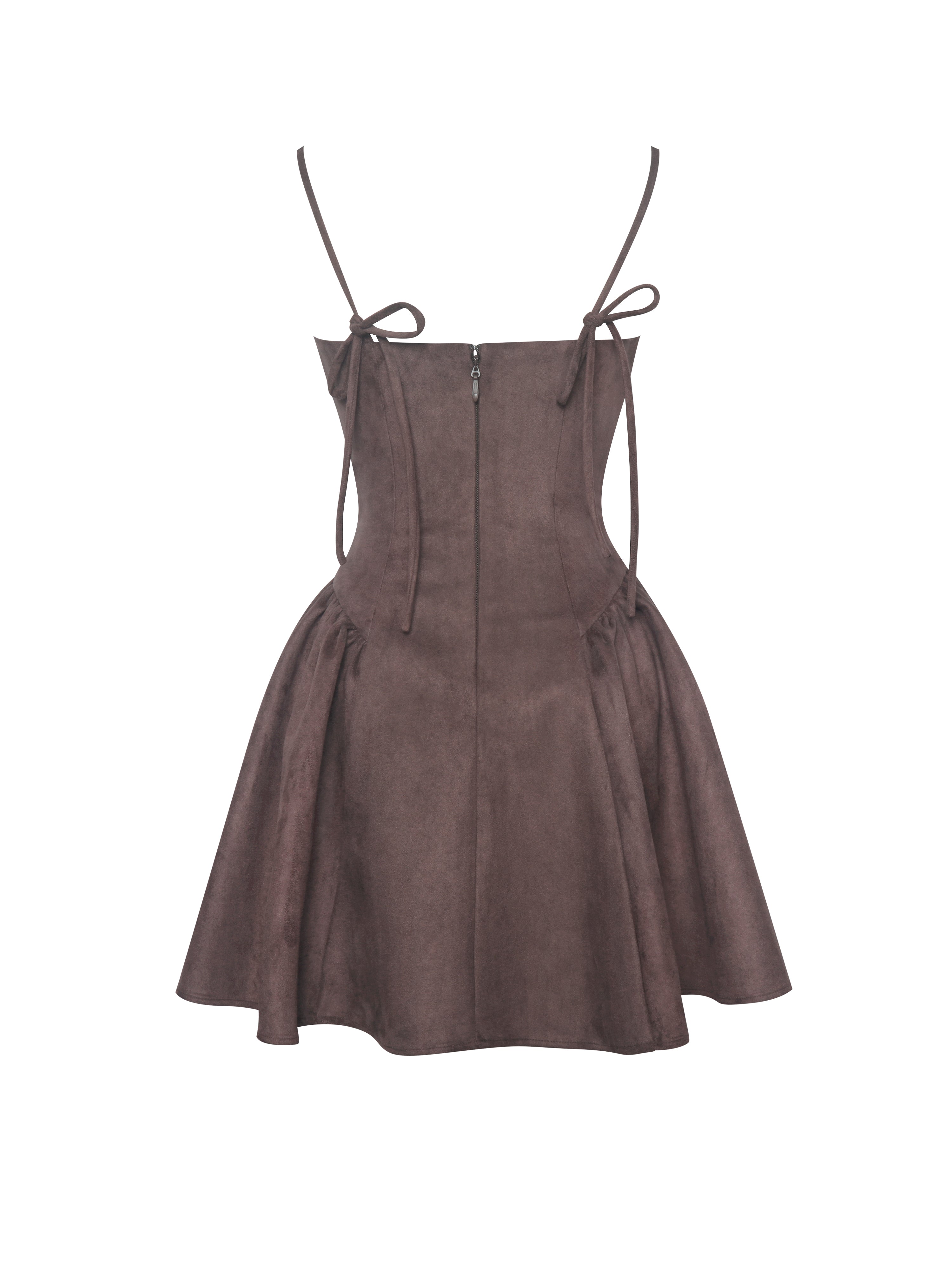 Raisa Mahogany Vegan Suede Ruched Mini Dress