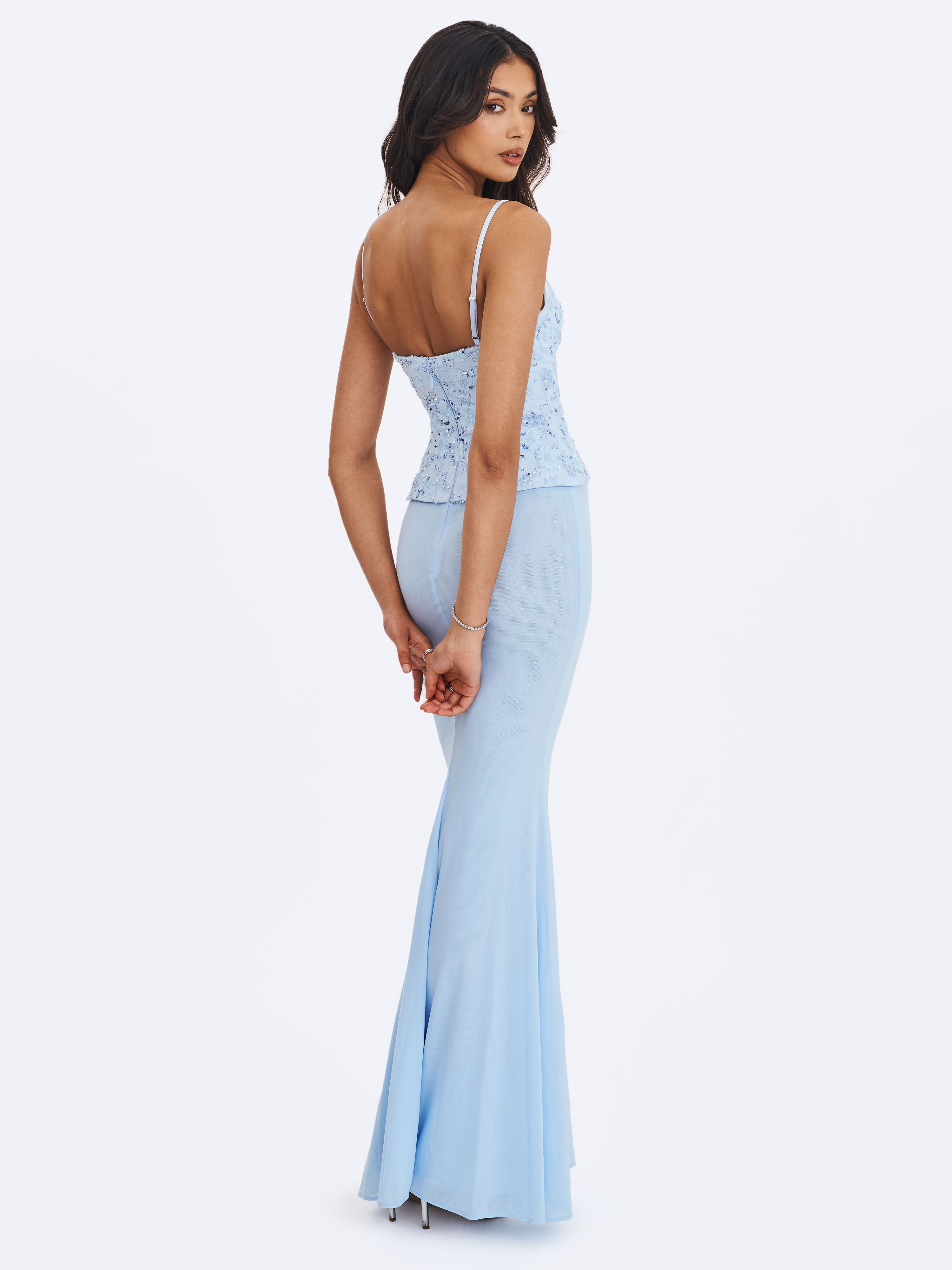 Aurielle Baby Blue Sweetheart Mermaid Peplum Maxi Dress