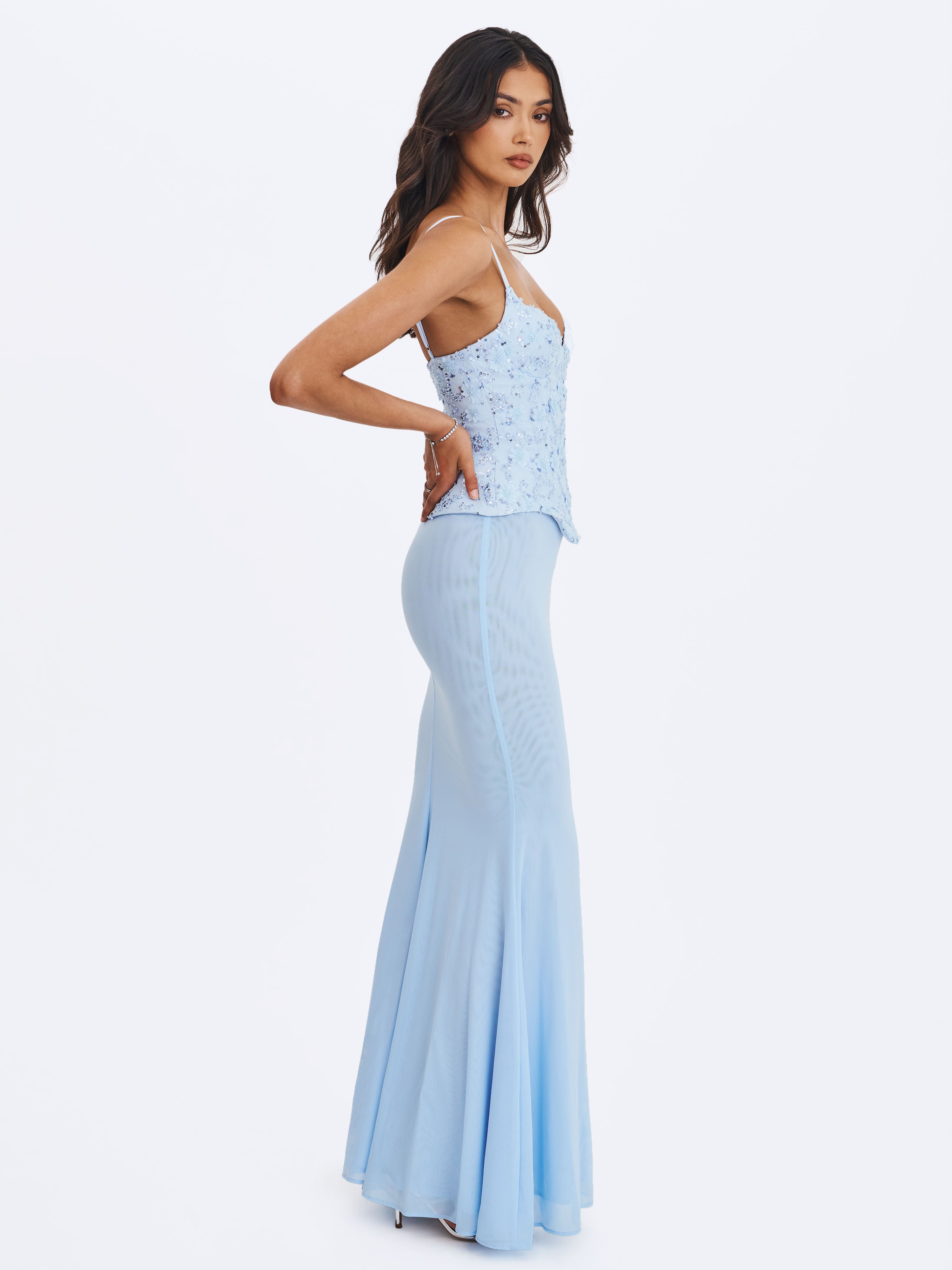 Aurielle Baby Blue Sweetheart Mermaid Peplum Maxi Dress