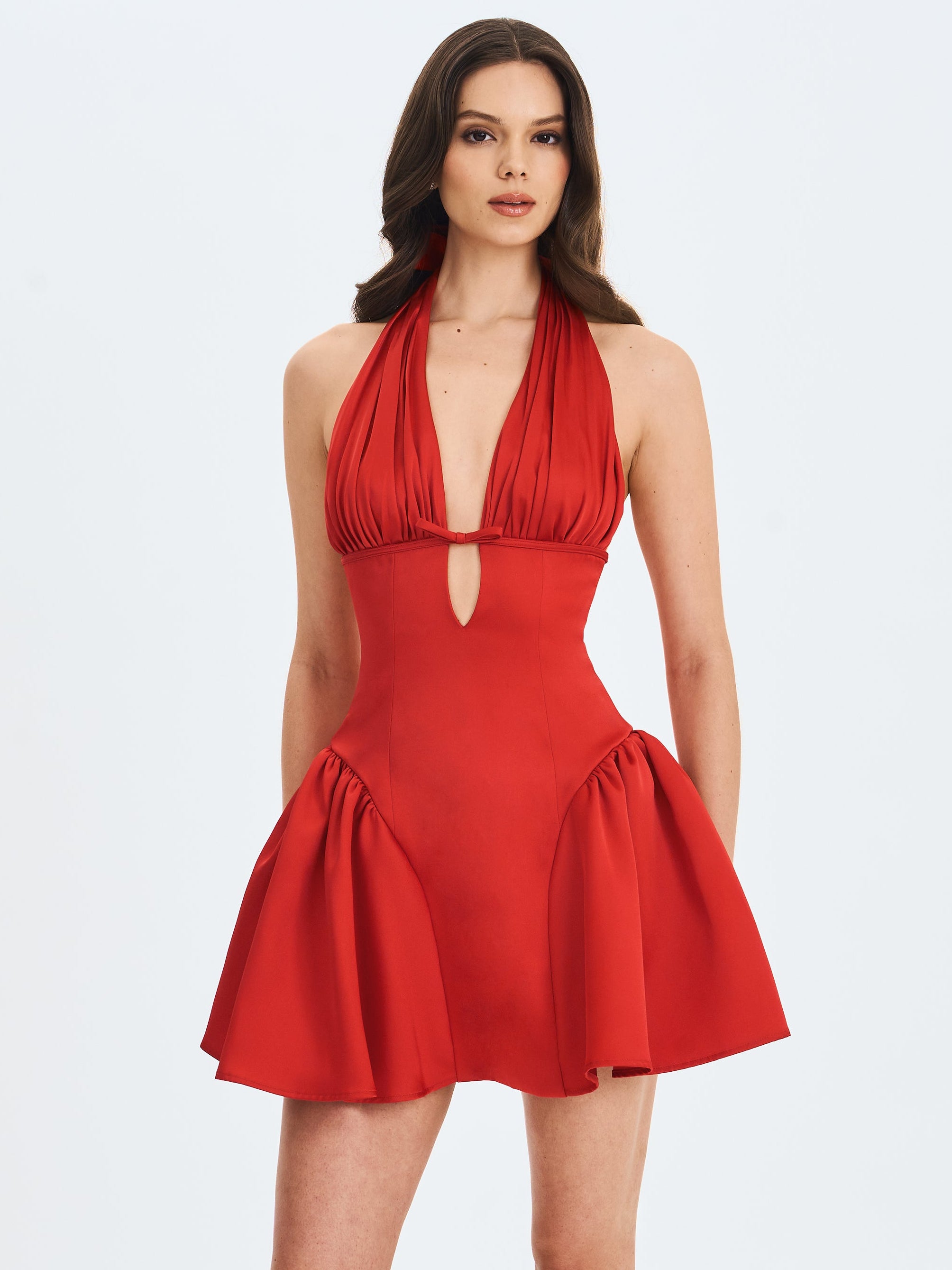 Miss Circle Women Peyton Ruby Plunging Halter Keyhole Mini Dress Miss Circle Women Peyton Ruby Plunging Halter Keyhole Mini Dress