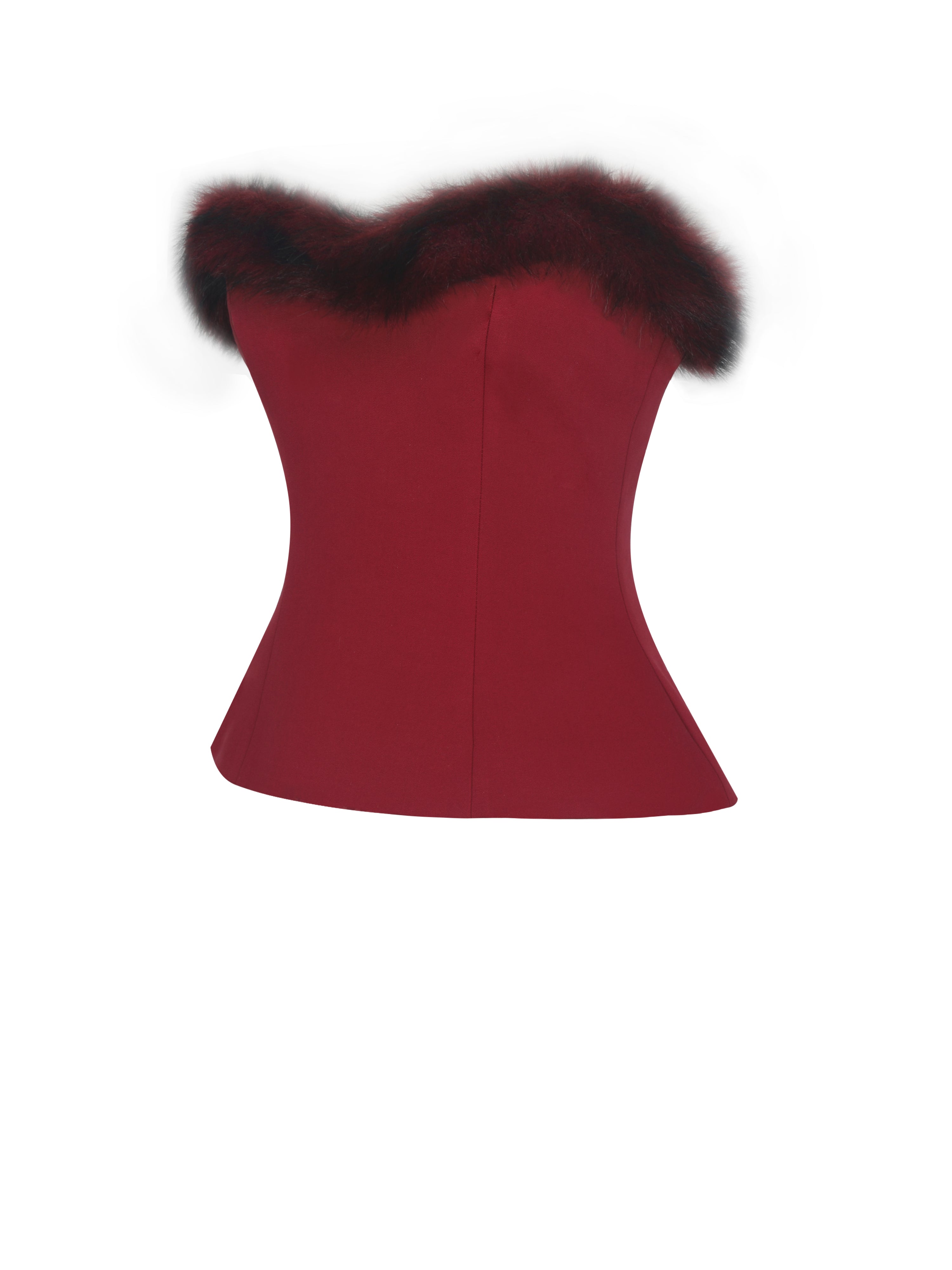 Ivette Crimson Fur-Trimmed Peplum Top