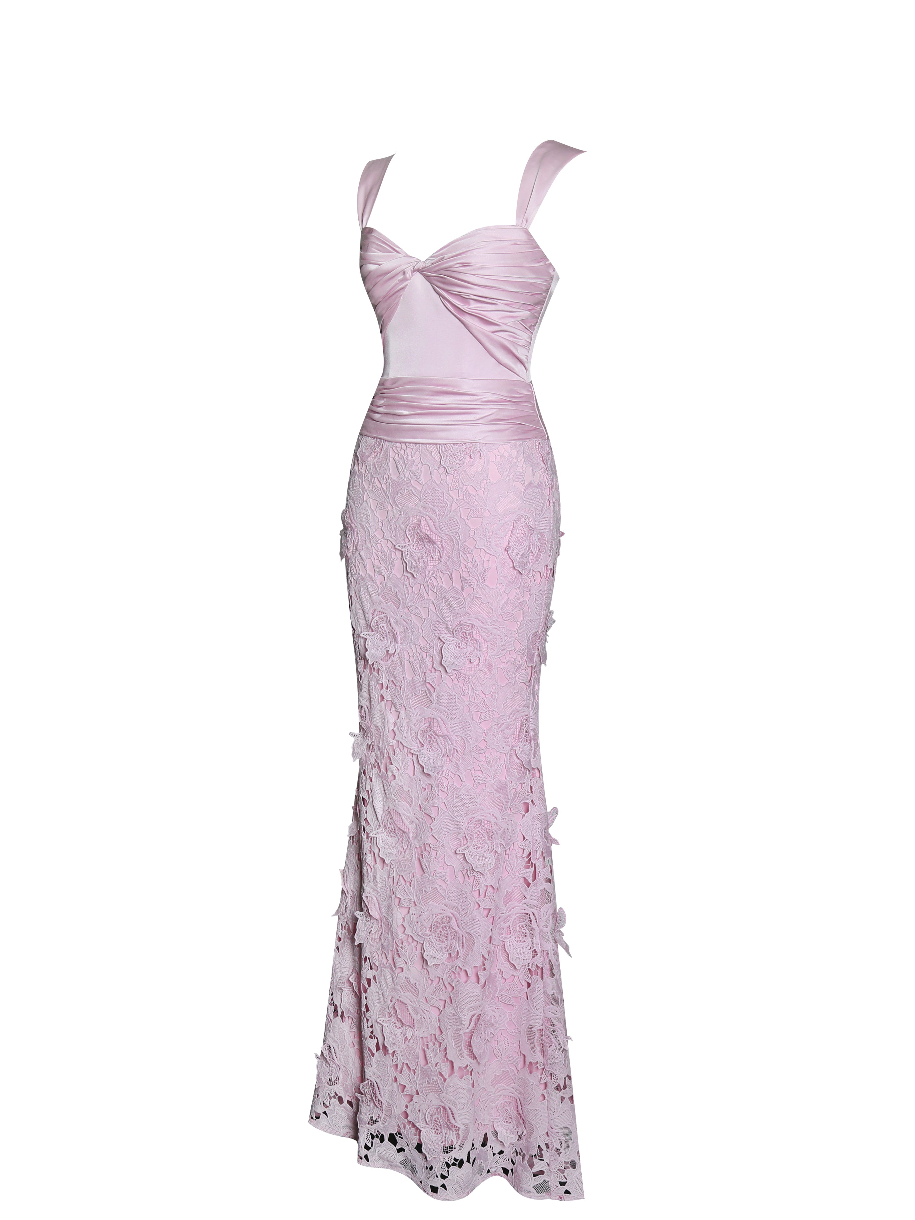 Dahlia Pink Floral Lace Mermaid Gown