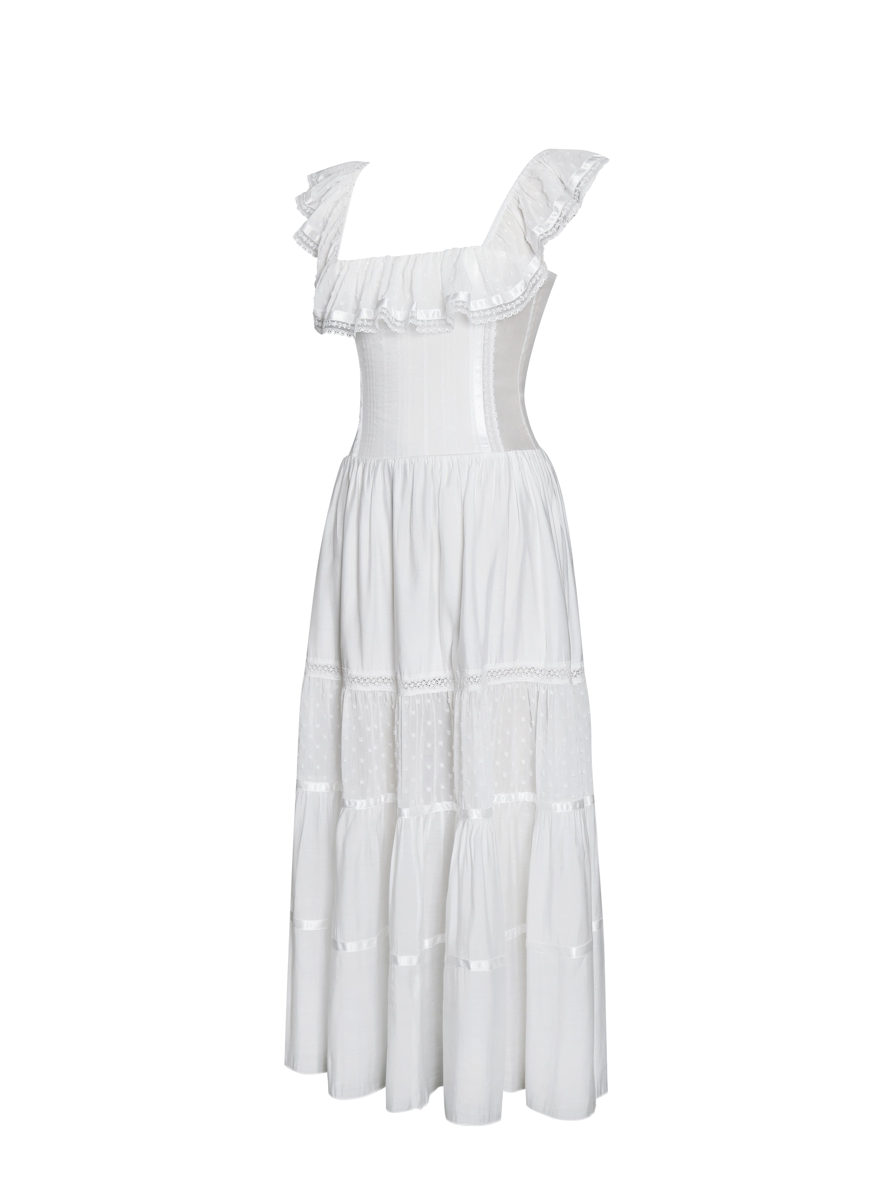 Eden Square Neck Ruffle Trim High Waist Midi Dress