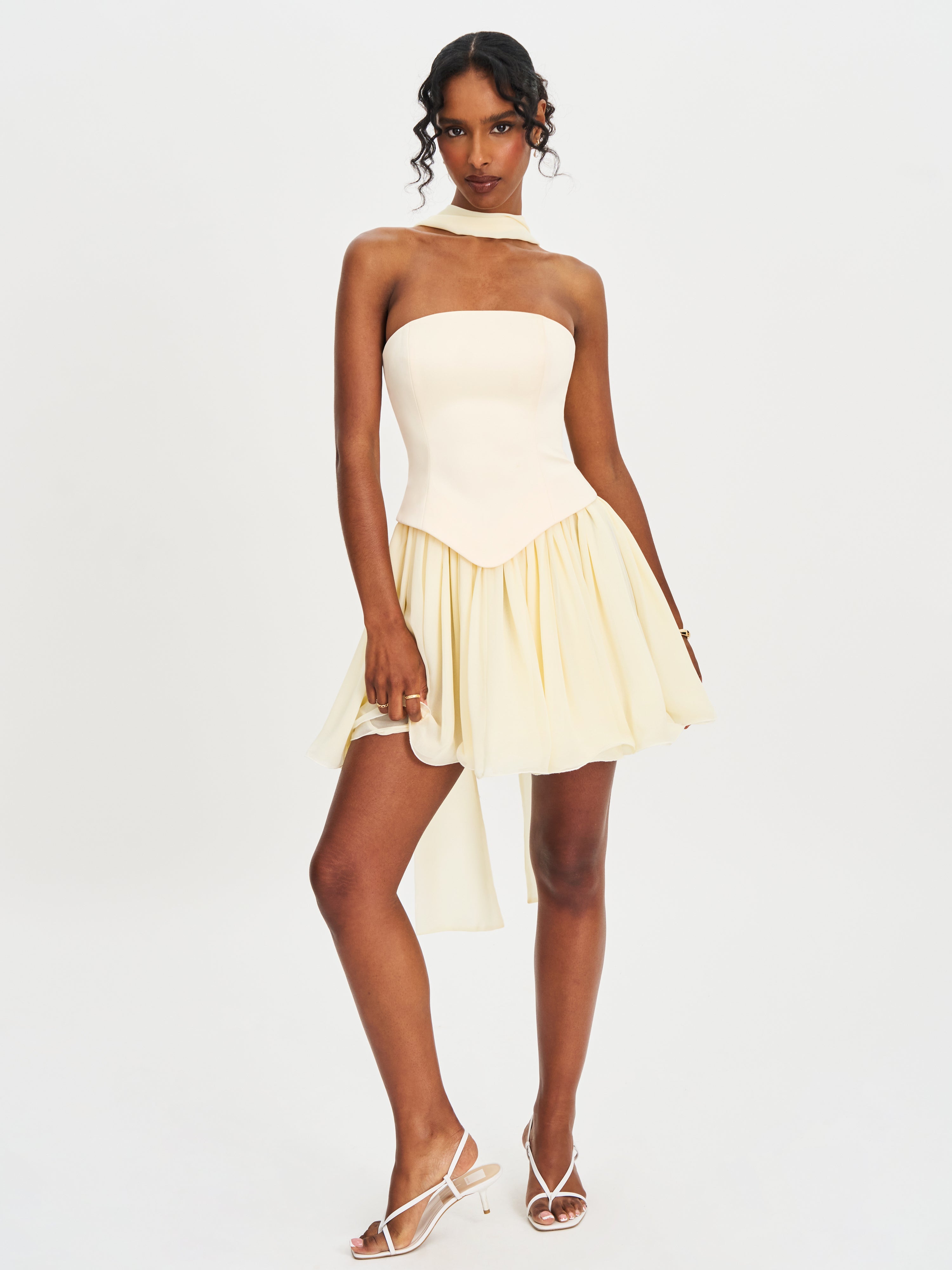 Valentina Butter Yellow Boned Curve Edge Peplum Mini Dress