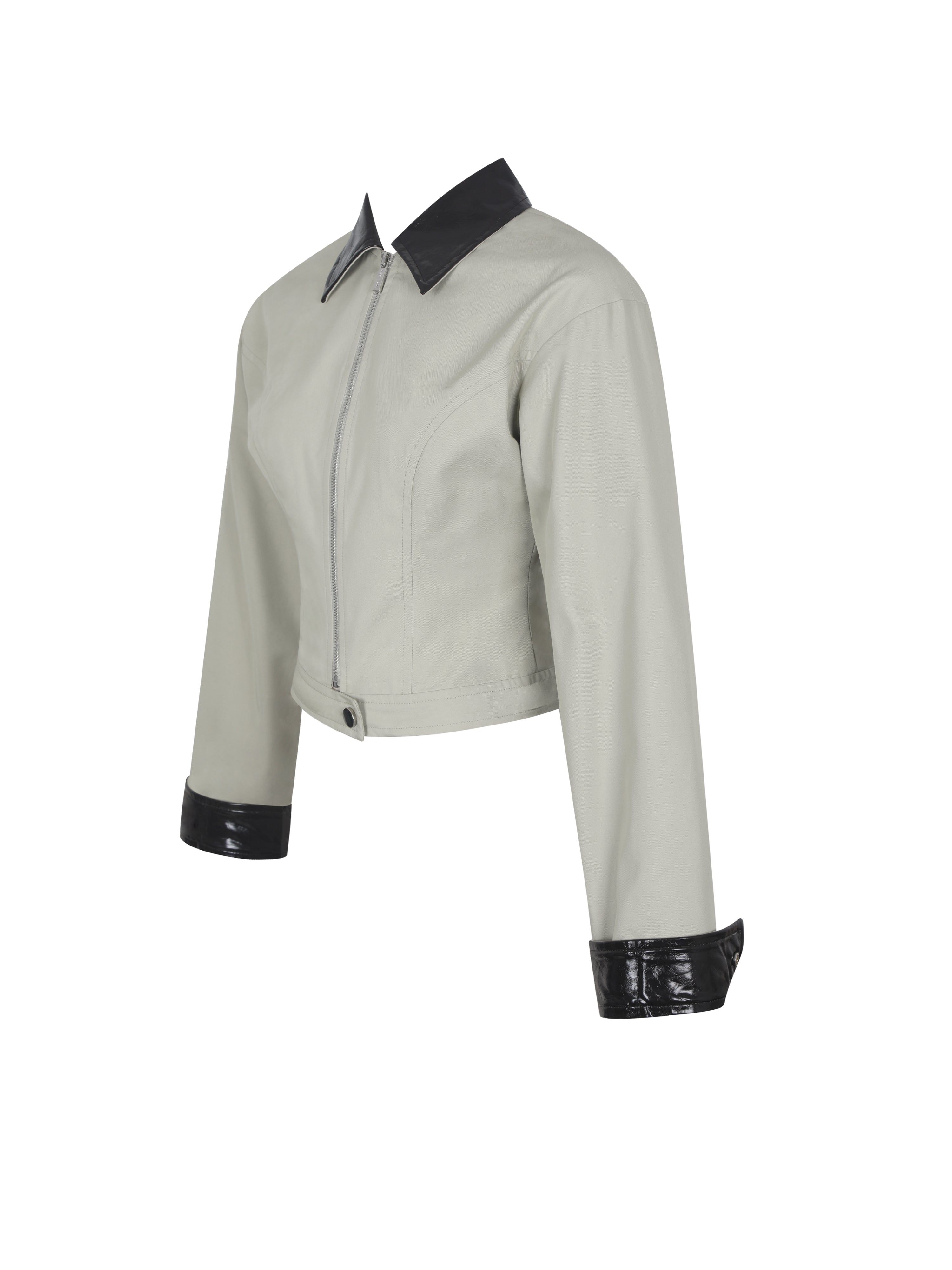 Vinette Sage Cotton Gabardine Cropped Front Zip Jacket