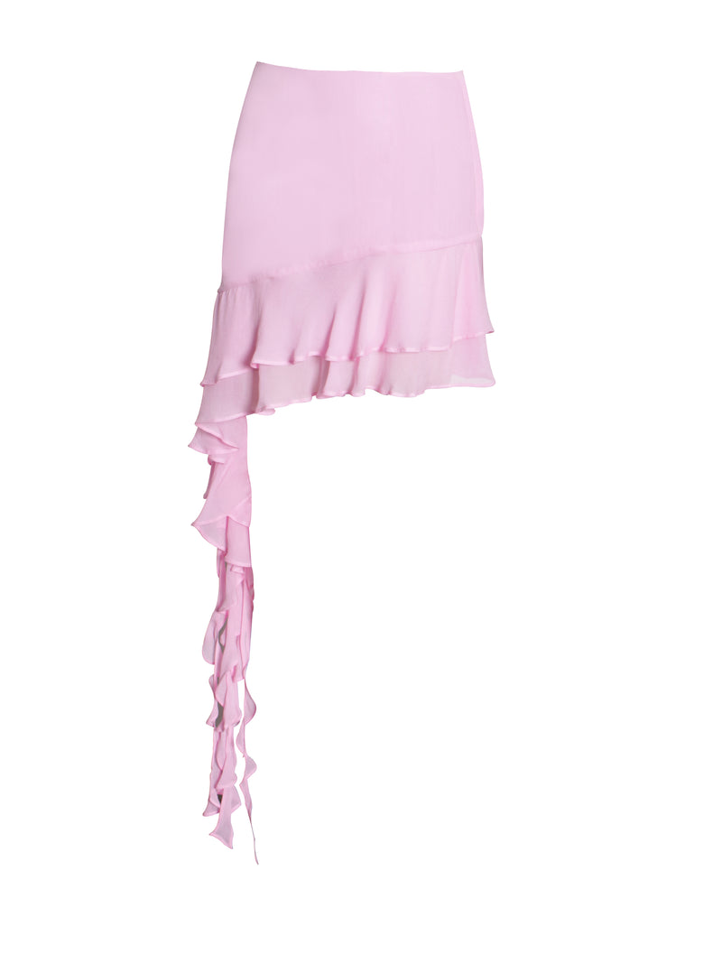 Carly Pink Ruffle Draping Mini Skirt