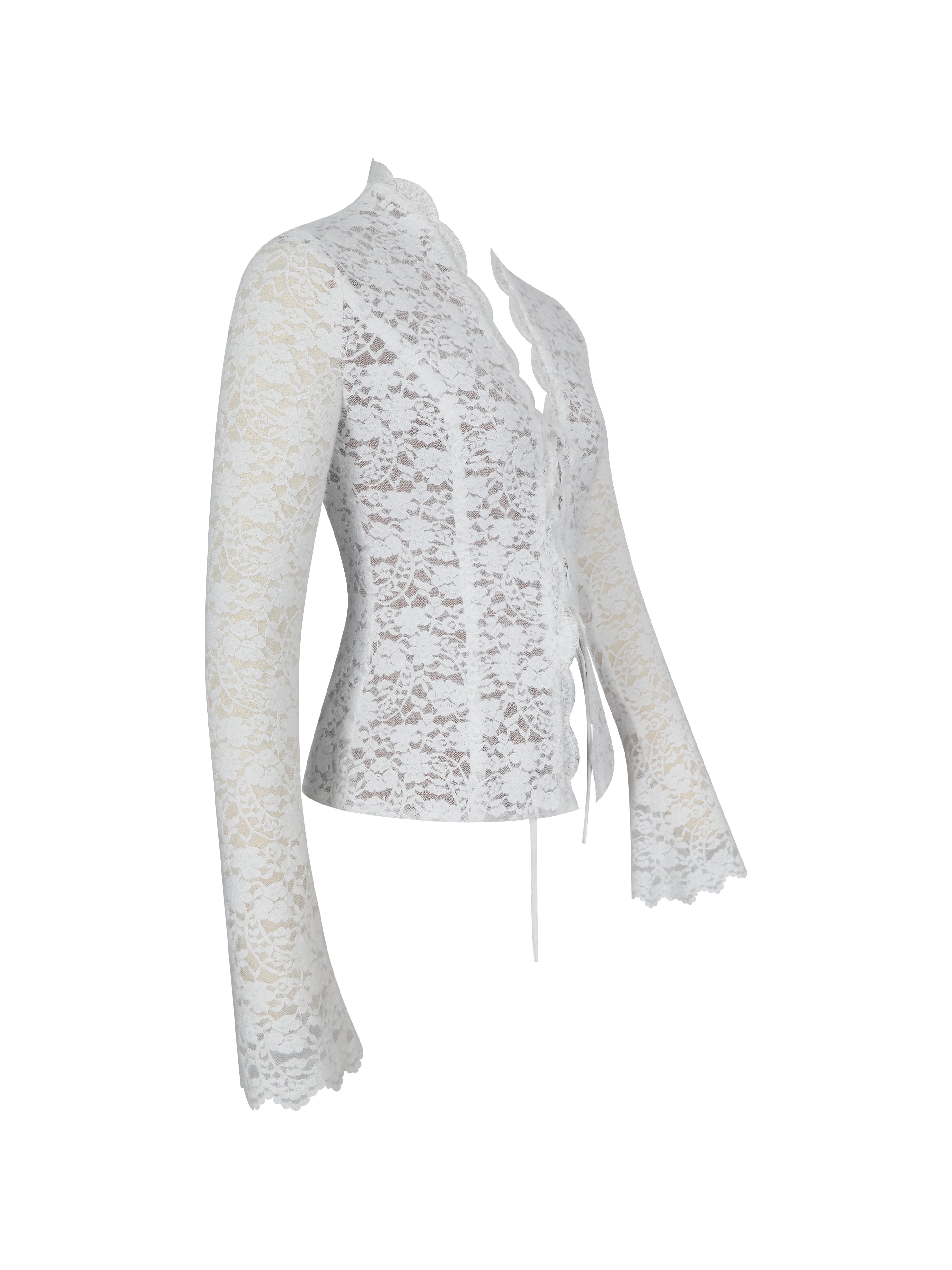 Prynn White Brushed Lace Front-Tie Top