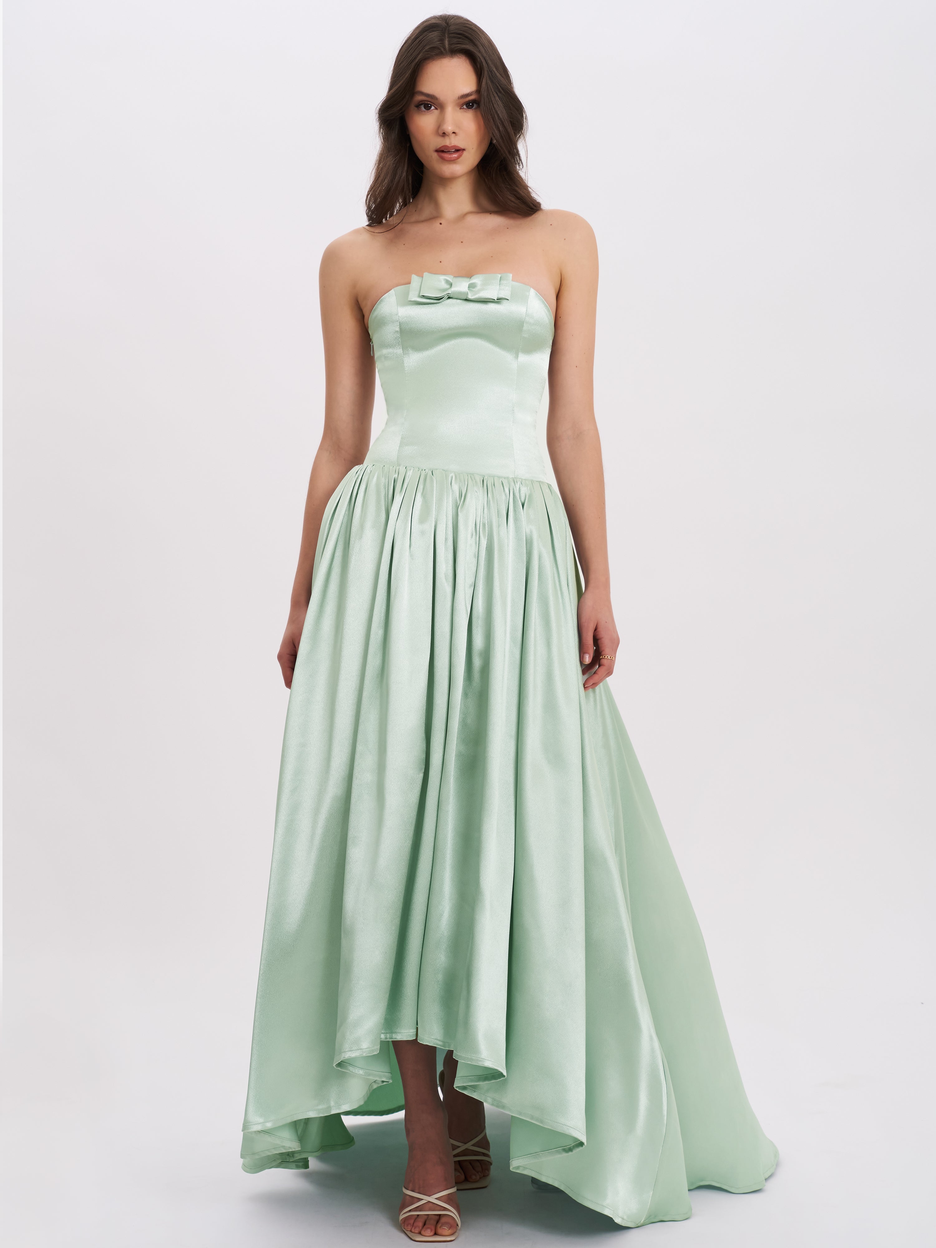 Lael Mint Green Back Button Trailing Gown