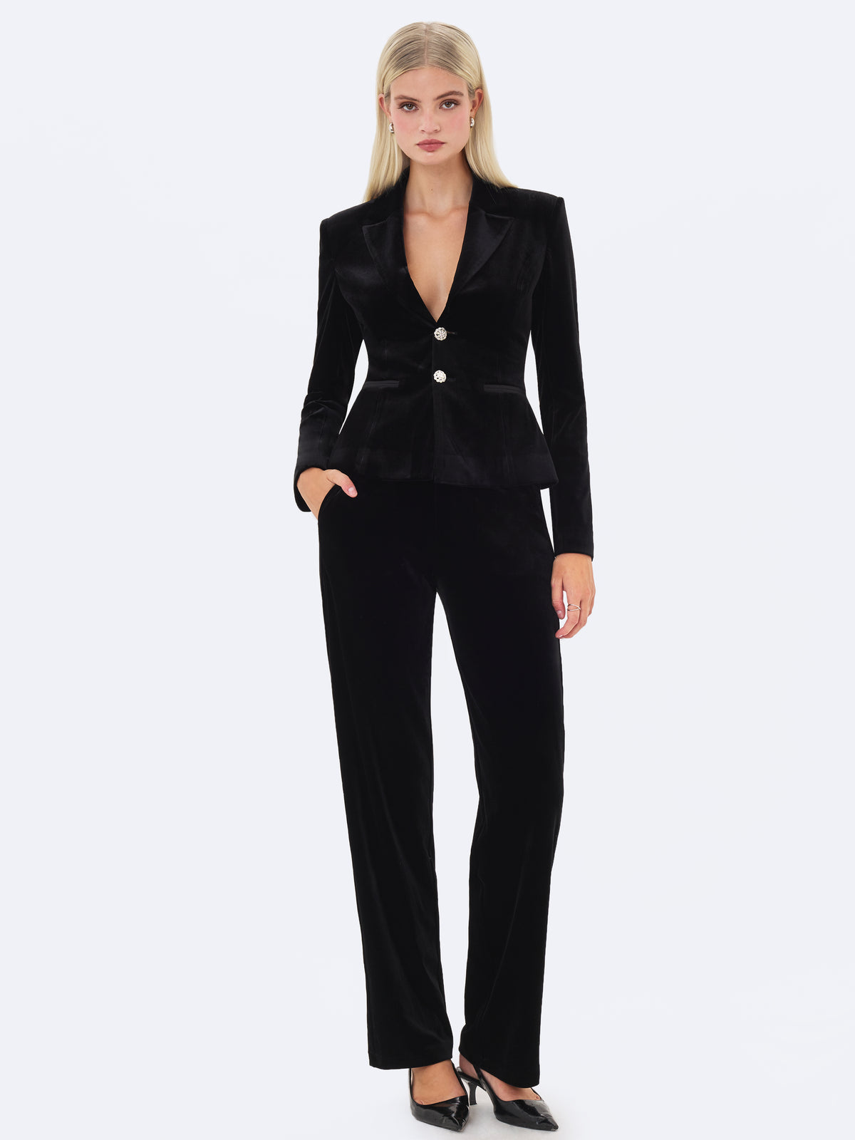 Ronnie Low-Waisted Straight-Leg Black Velvet Pants