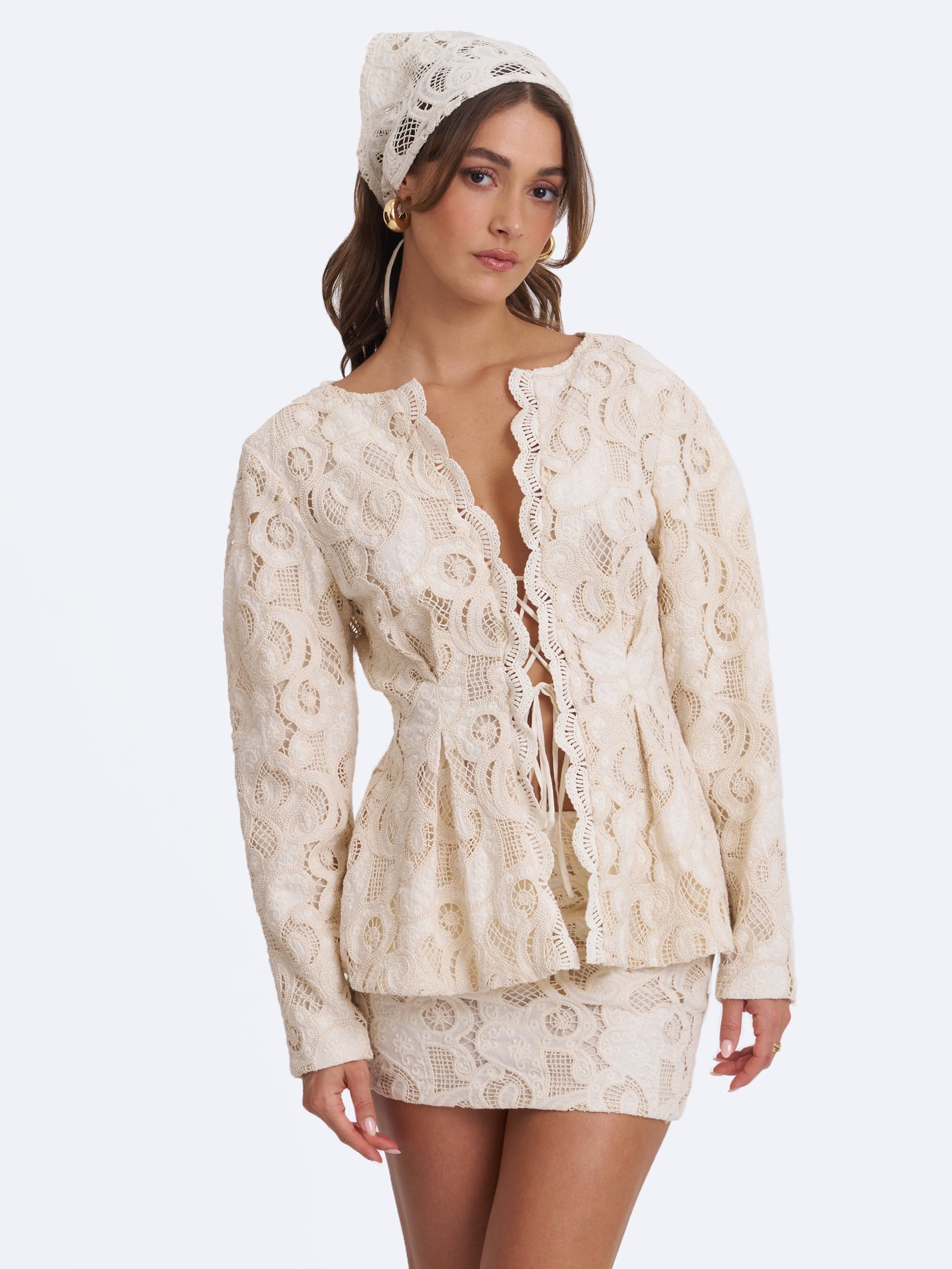 Wendy Beige Cotton Lace Low-Rise Mini Skirt