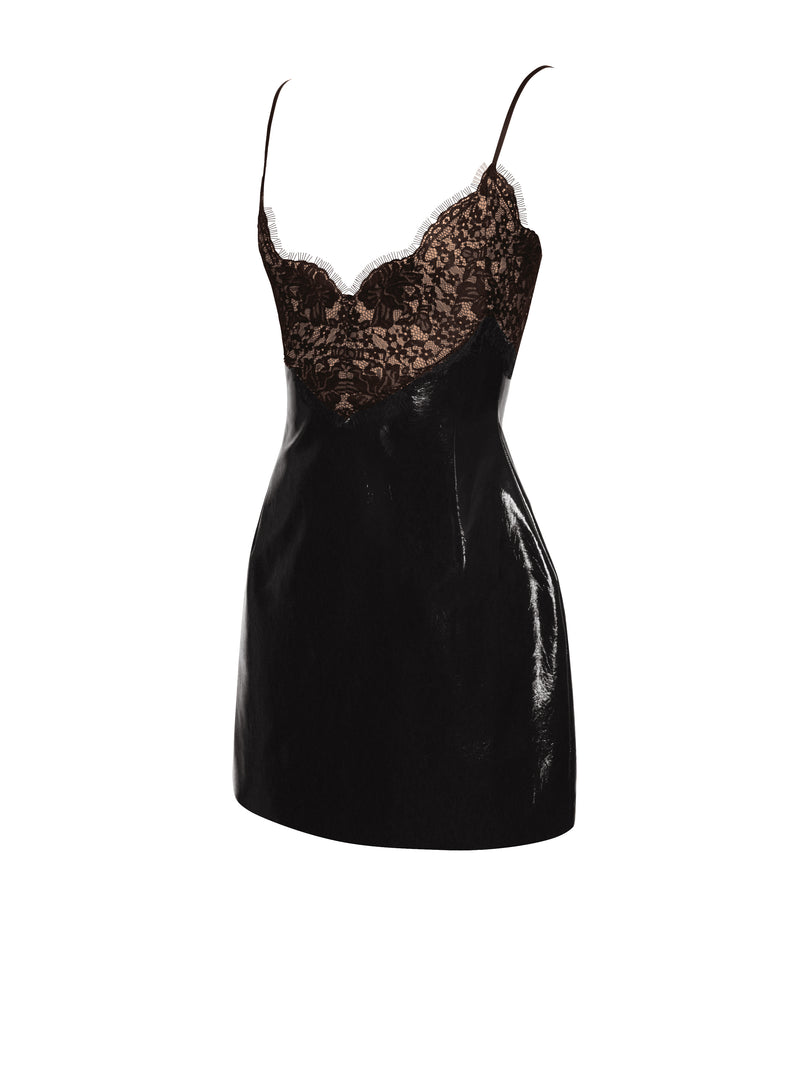 Shelby Black Vegan Leather with Lace Mini Dress