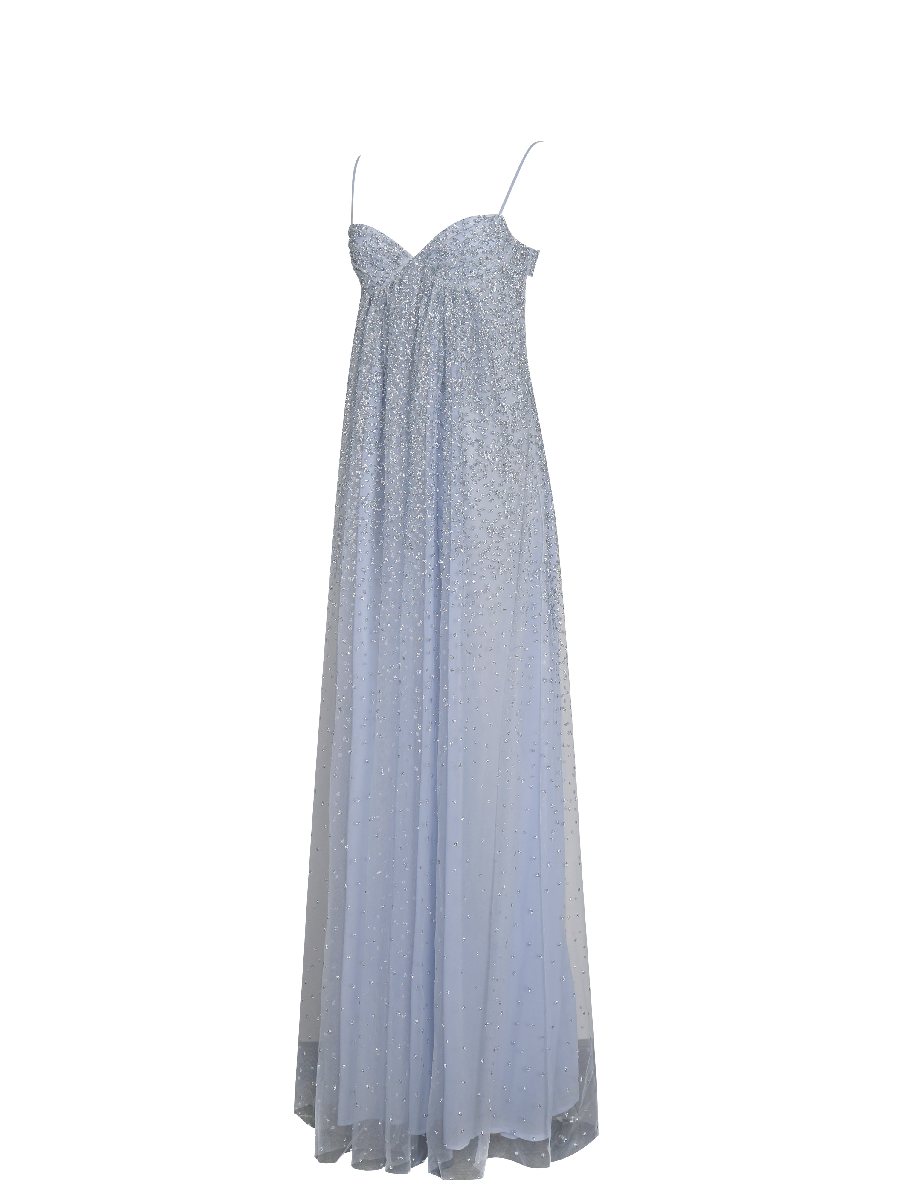 Wallie Baby Blue Rhinestone Embellished Mesh Backless Gown
