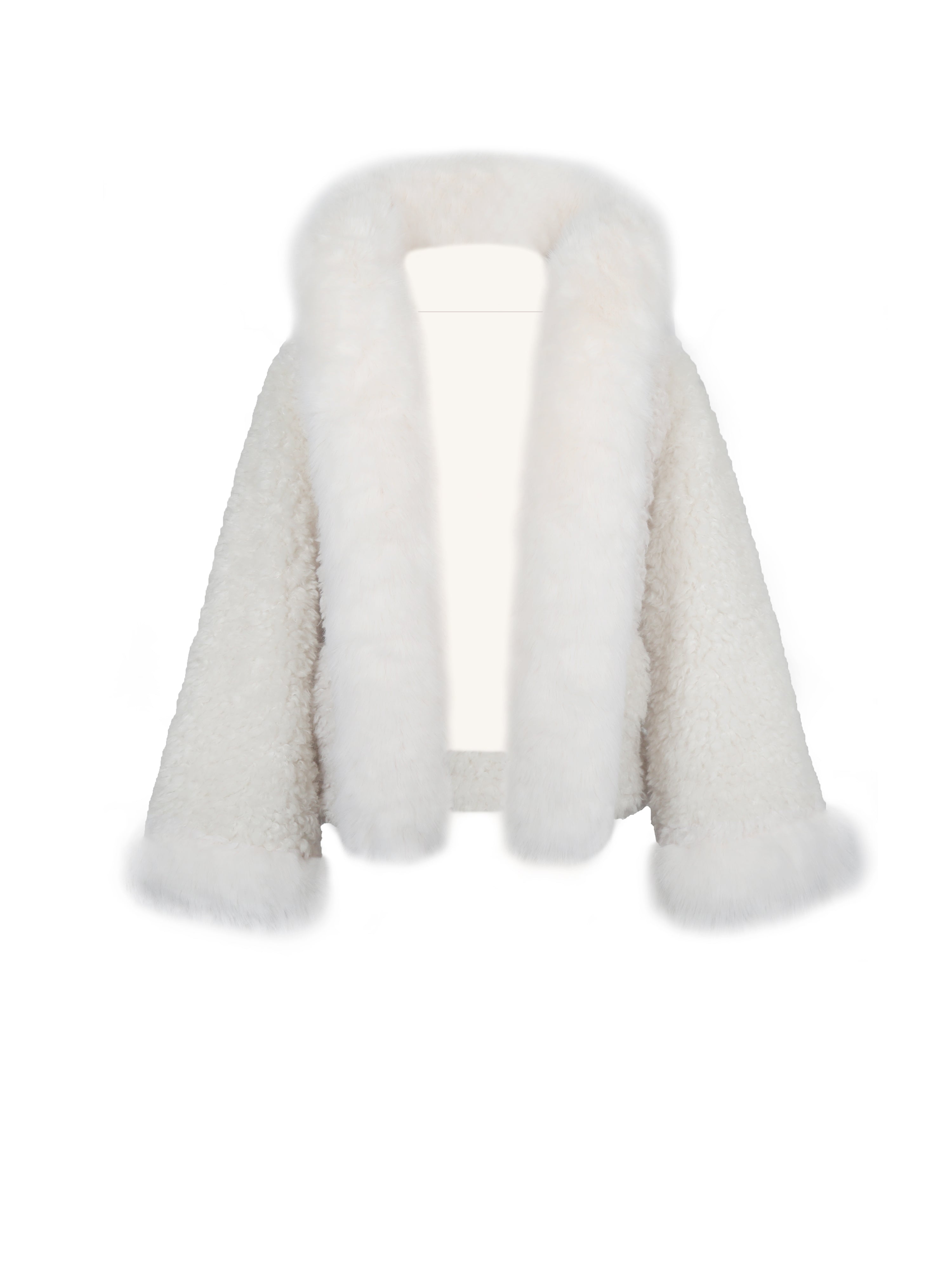 Jumbo Kali White Vegan Shearling Fur Trimmed Coat