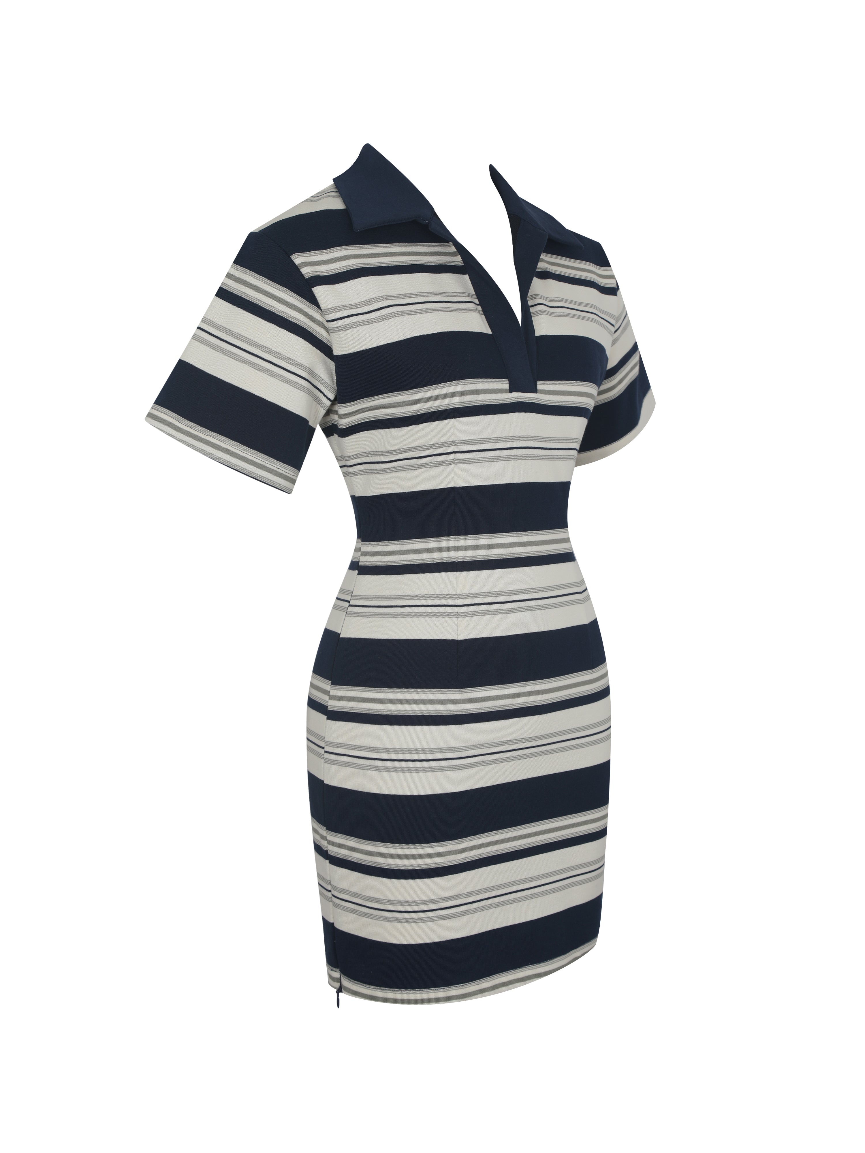 Whitley Navy & Ivory Piqué Cotton Striped Collared Mini Dress