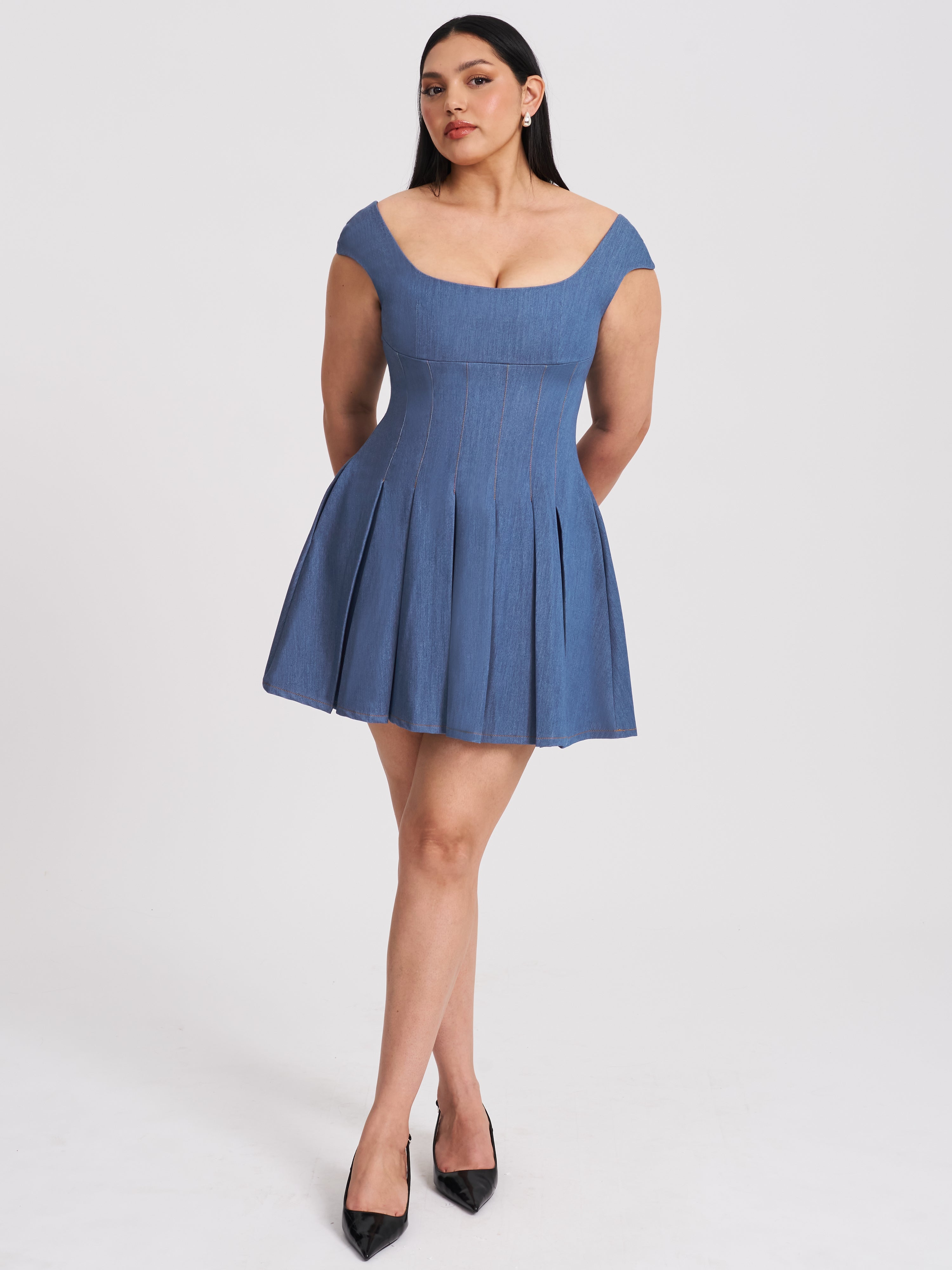 Sada Pleated Denim Mini Dress (Archive Sale)