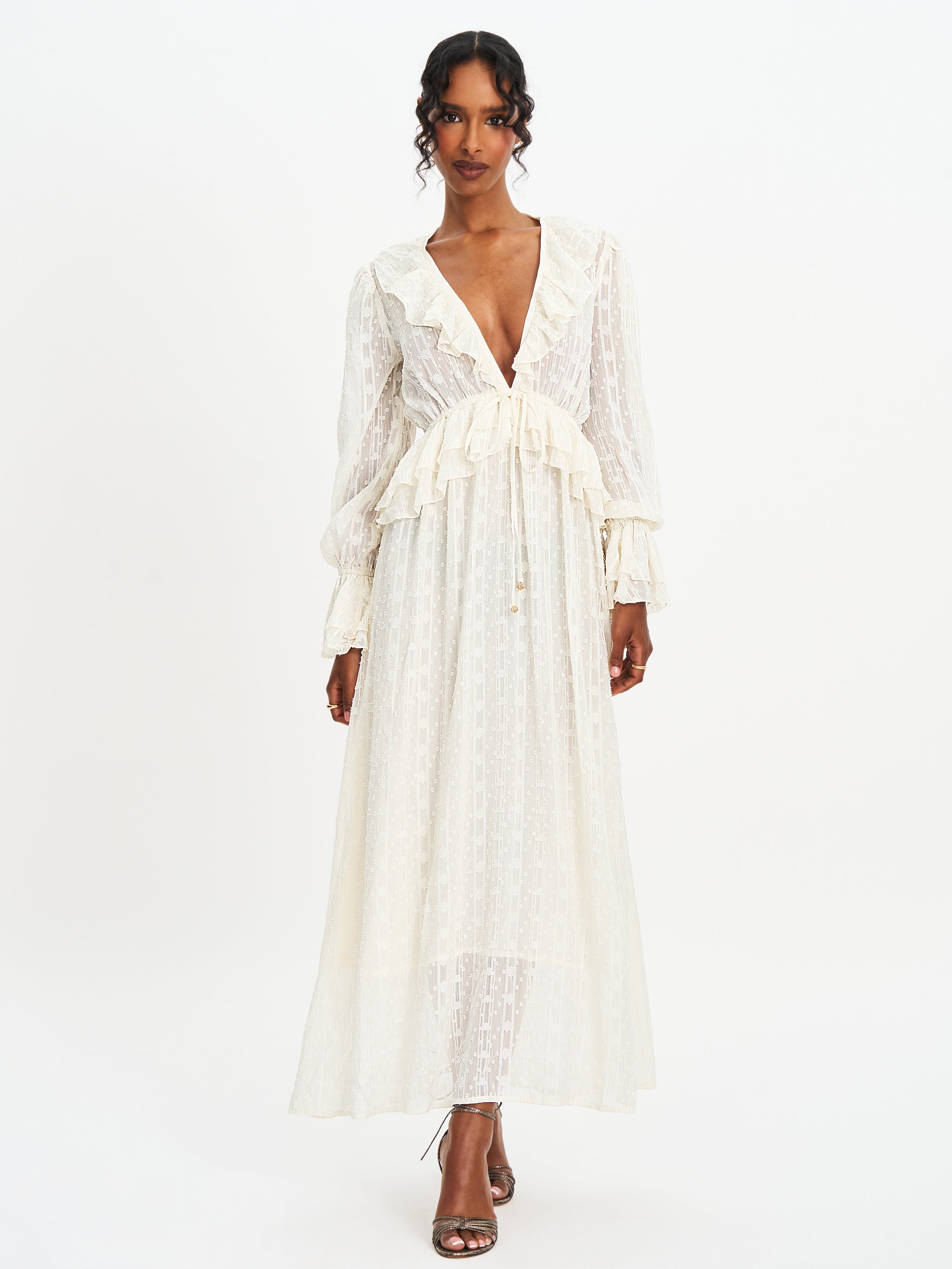 Miss Circle Women's Safiya Jacquard Chiffon Long Sleeve Maxi Dress Miss Circle Women's Safiya Jacquard Chiffon Long Sleeve Maxi Dress