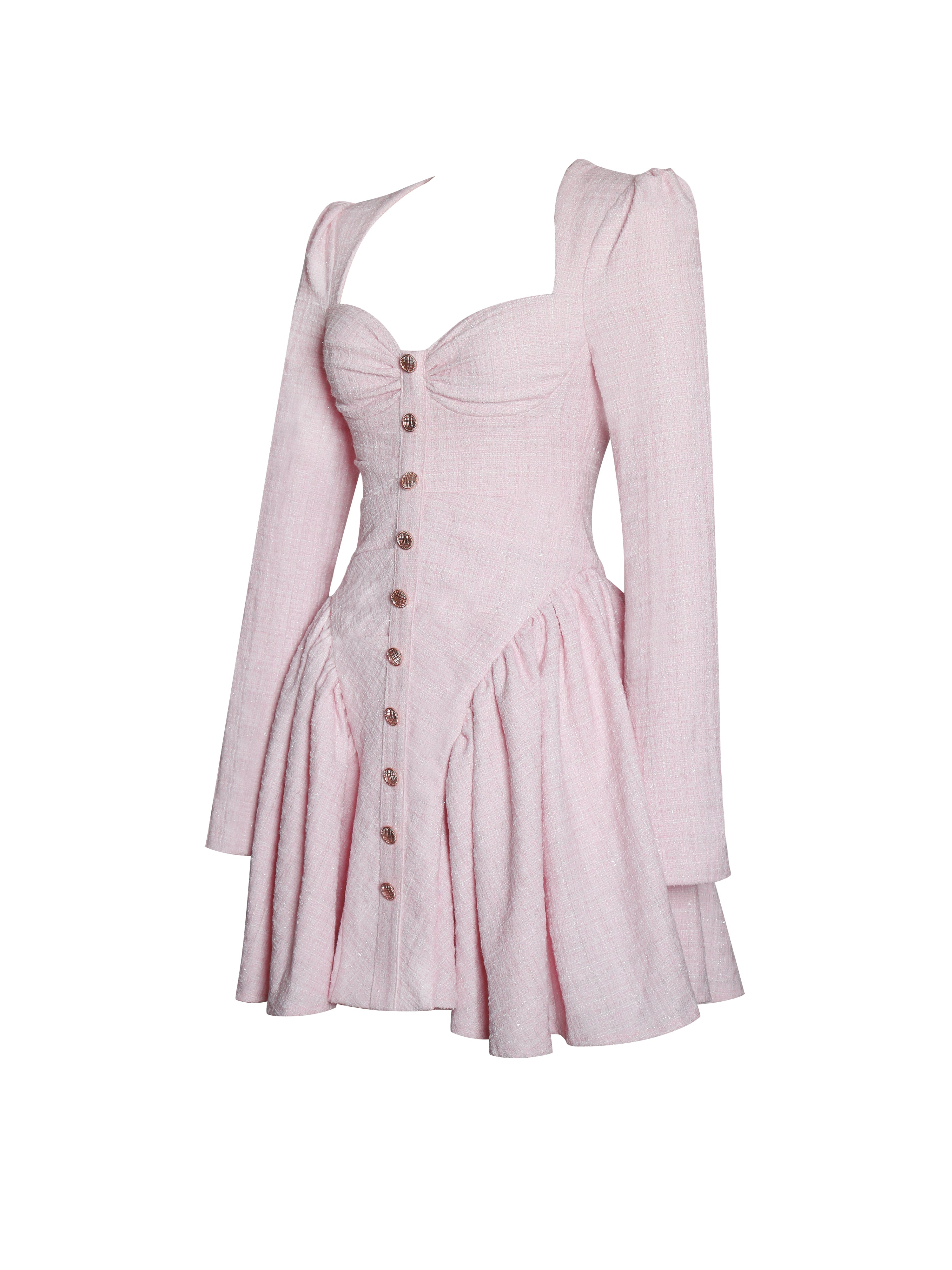 Tae Pink Tweed Long Sleeve Drop Waist Mini Dress (Archive Sale)