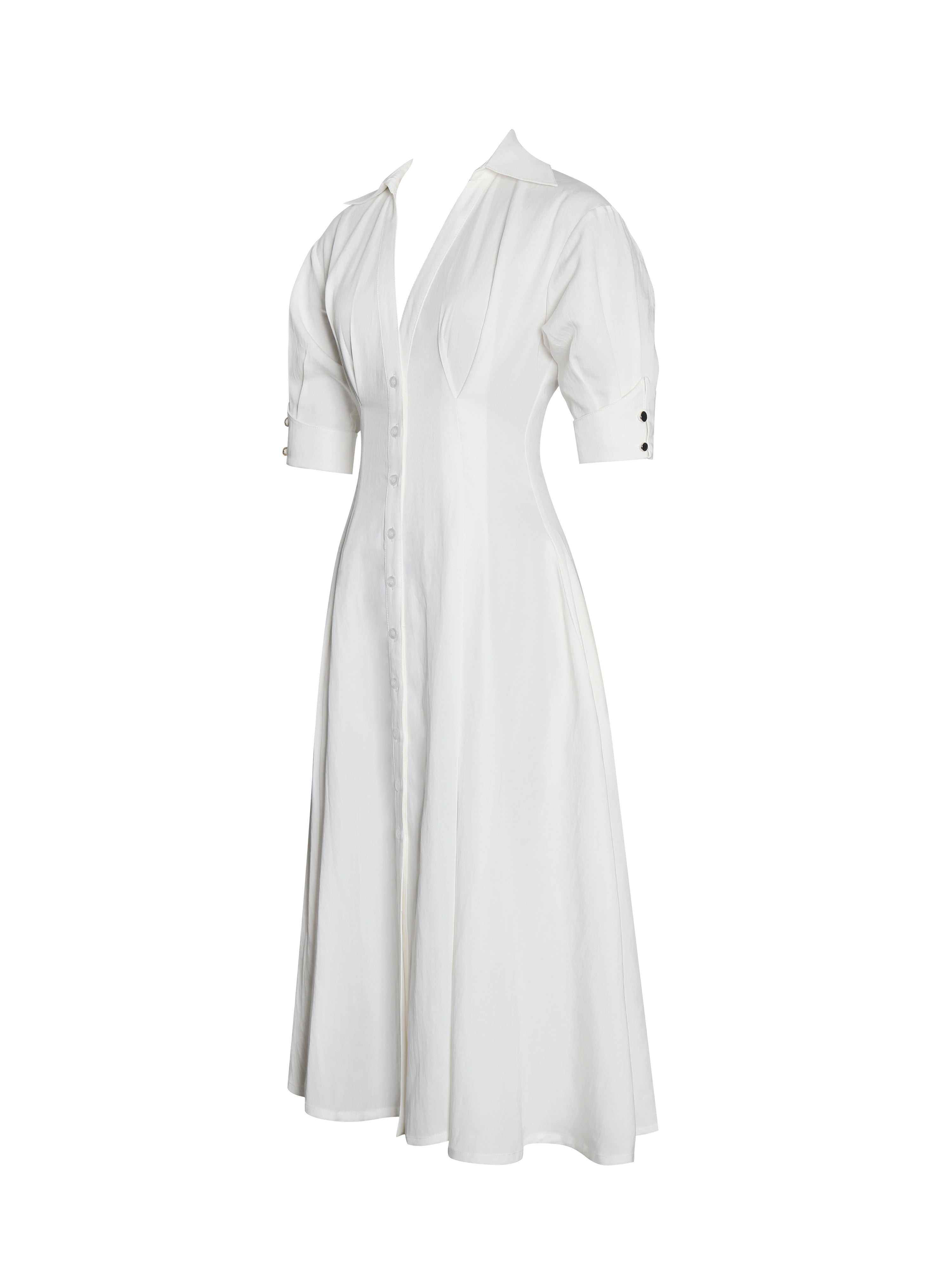 Palina Lyocell Pleated Midi Preppy Shirt Dress