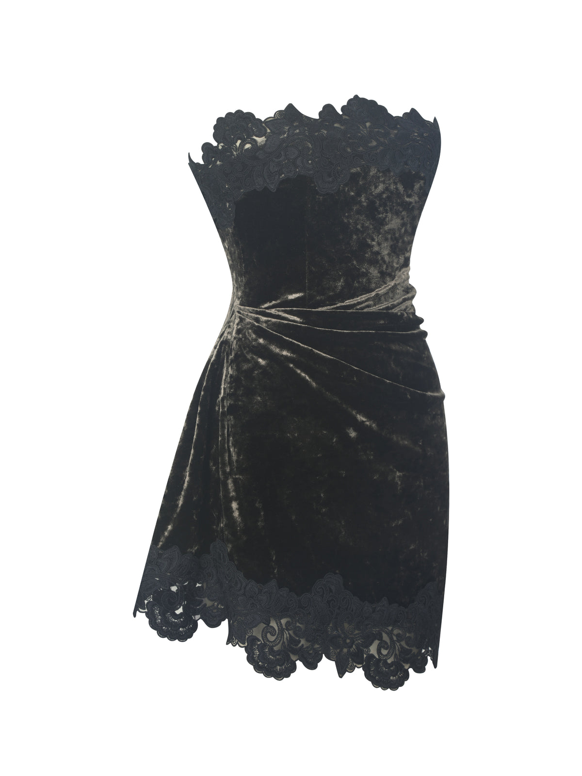 Vallory Deep Olive Crushed Velvet Asymmetrical Mini Dress