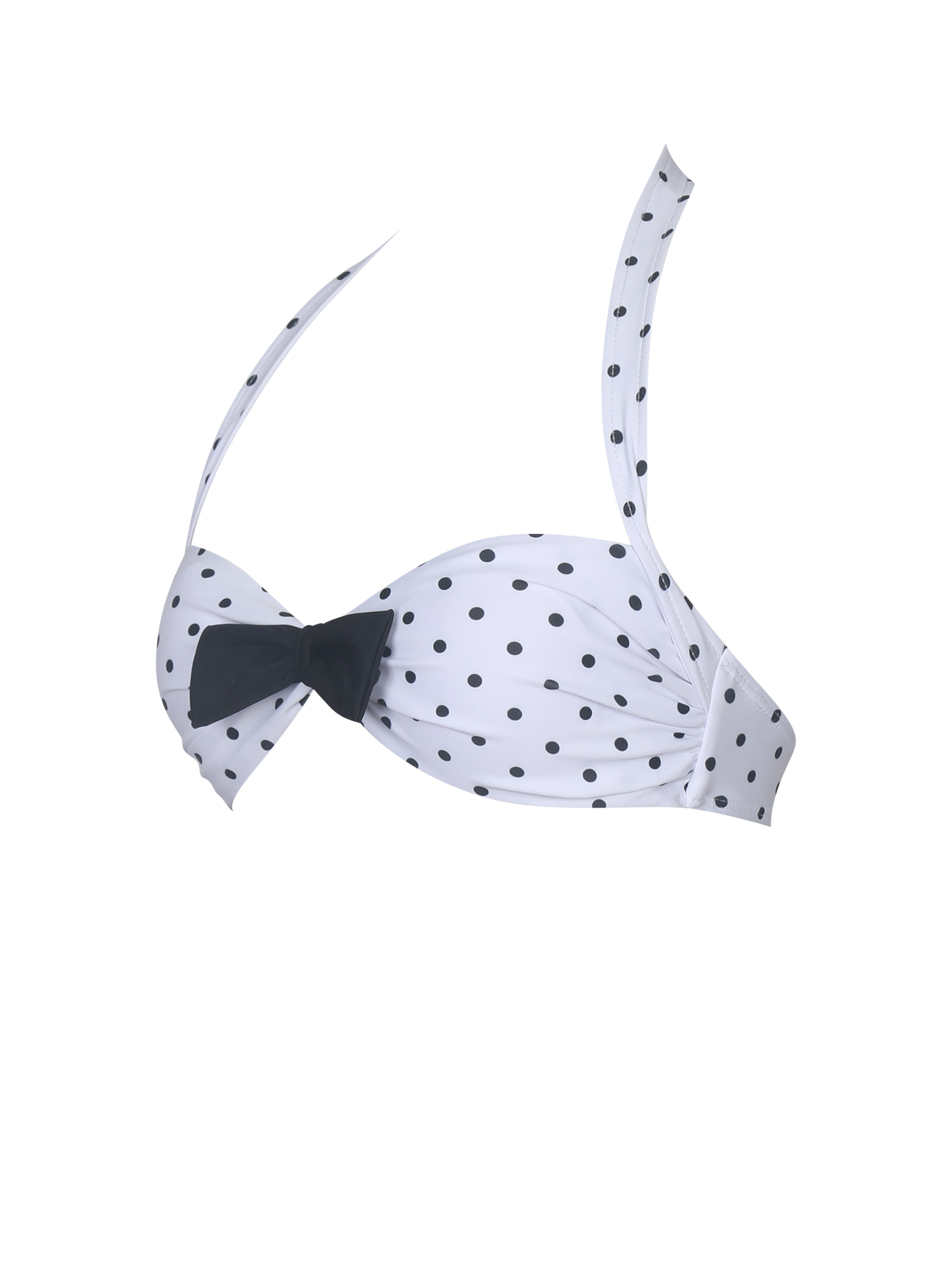 Olivea Polka Dot Black Bowtie Halter Bikini Top