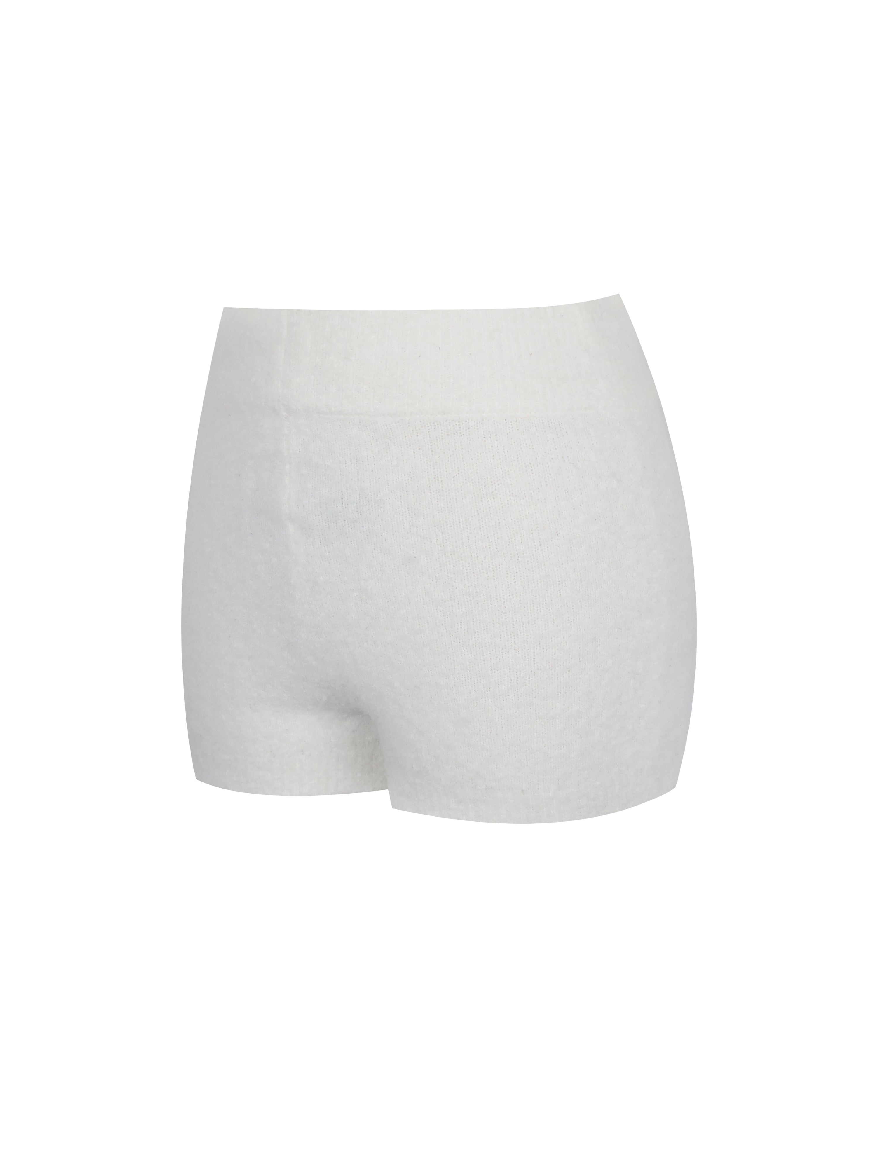 Sera White Wool-Blend Ribbed Knit Mini Shorts
