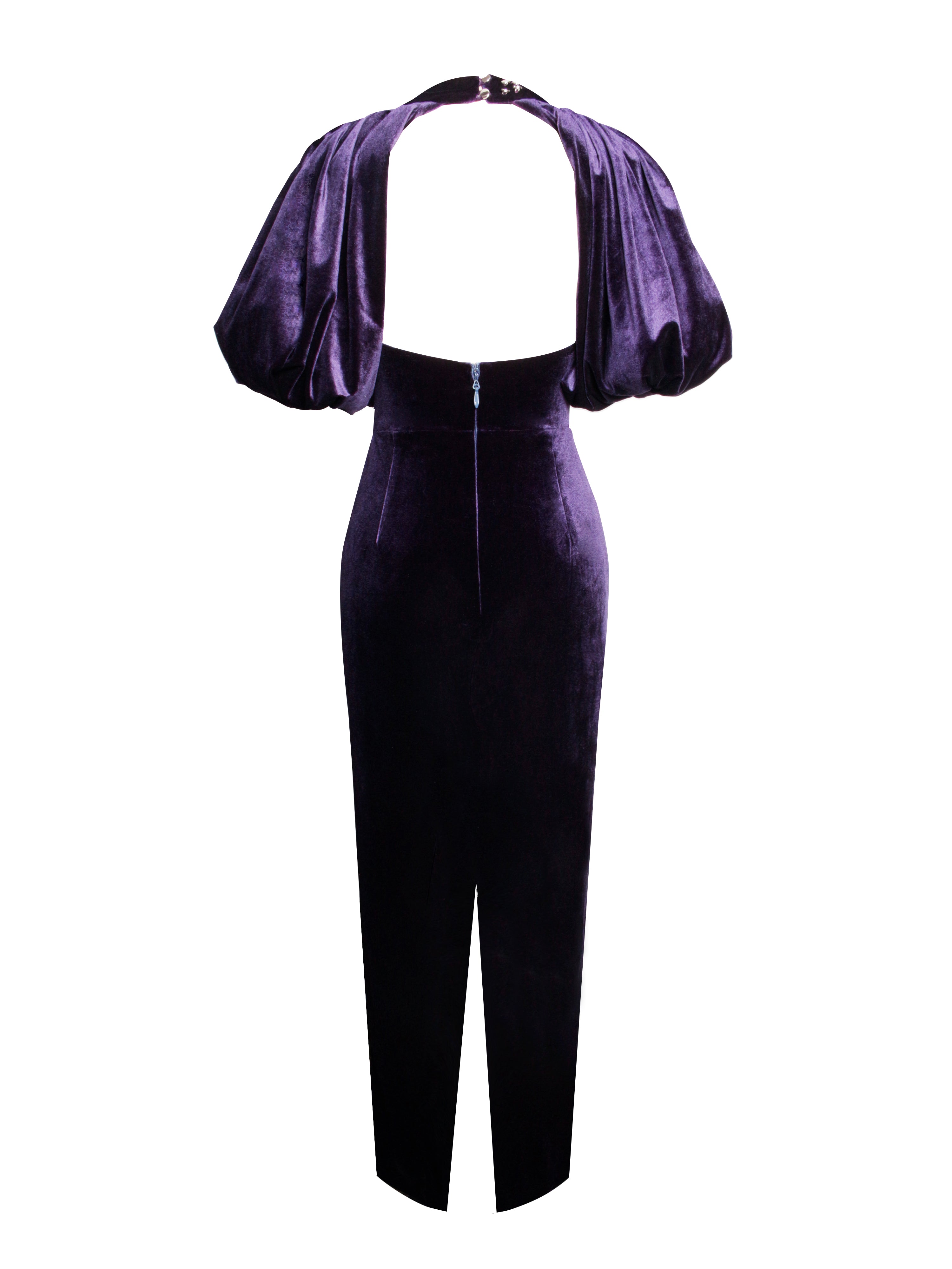 Coraline Purple Velvet Bubble Sleeve Backless Maxi Dress (Archive Sale)