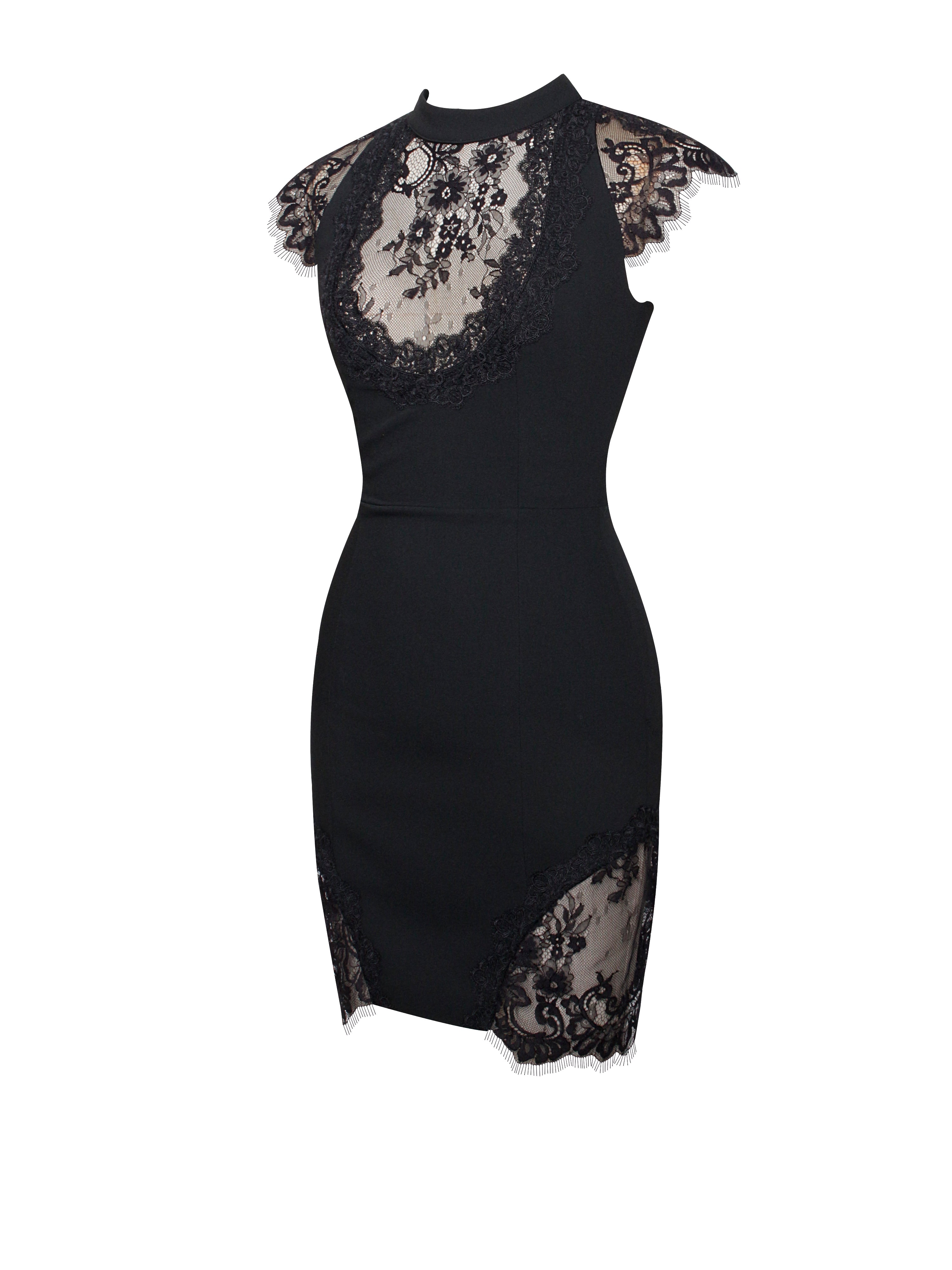 Quinella Black Lace Crepe Backless Mini Dress (Archive Sale)