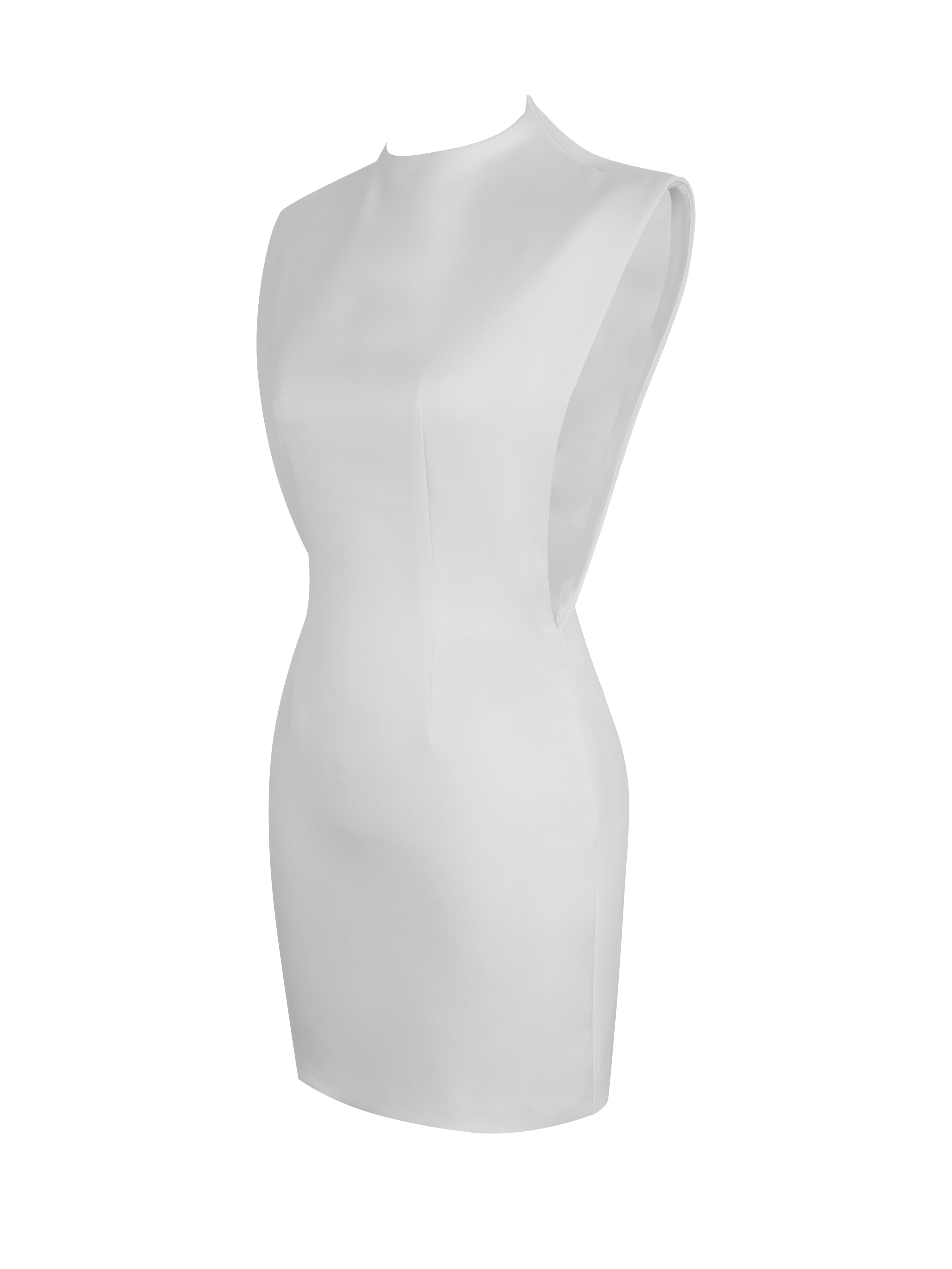 Vienna White Satin Mock Neck Mini Dress