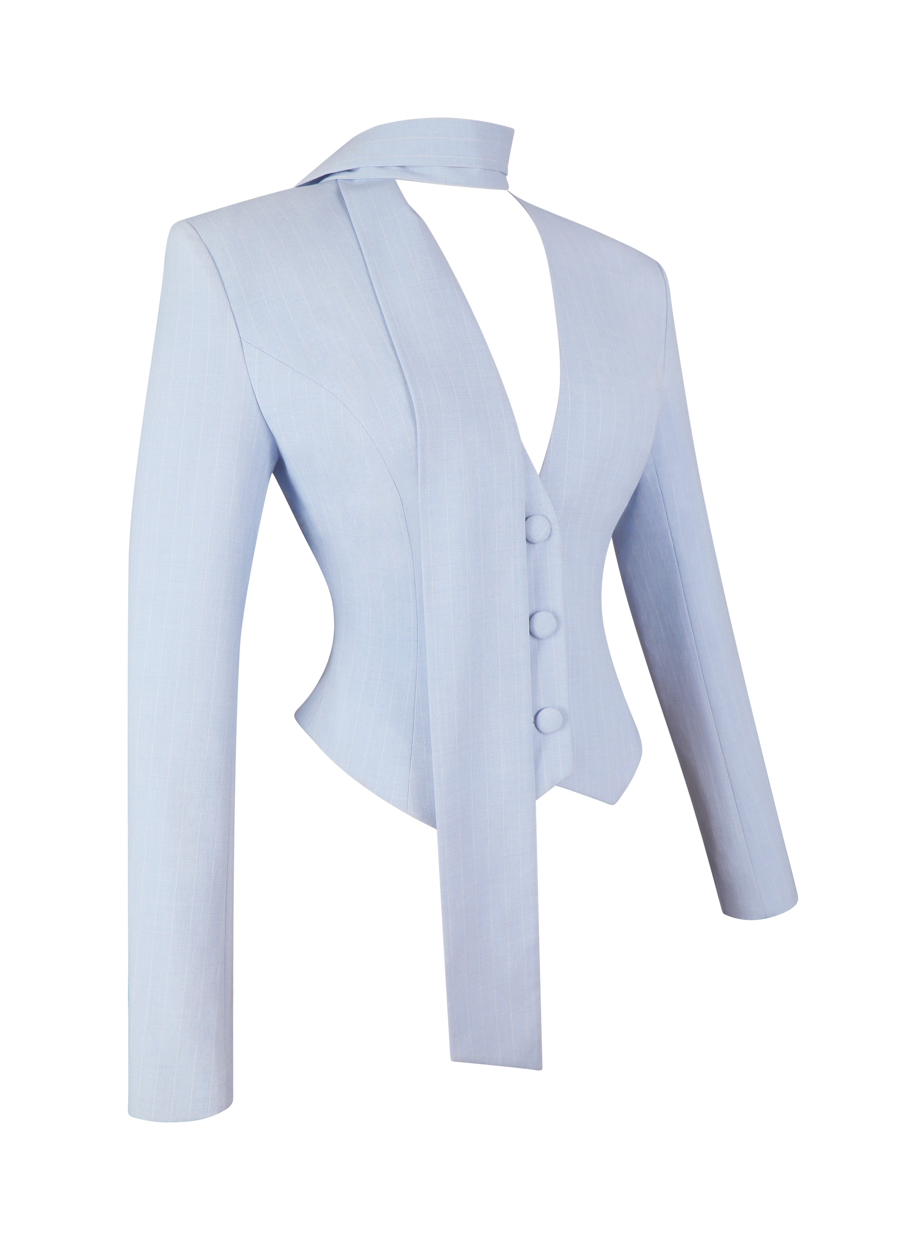 Renley Sky Blue Pinstripe Peplum Blazer