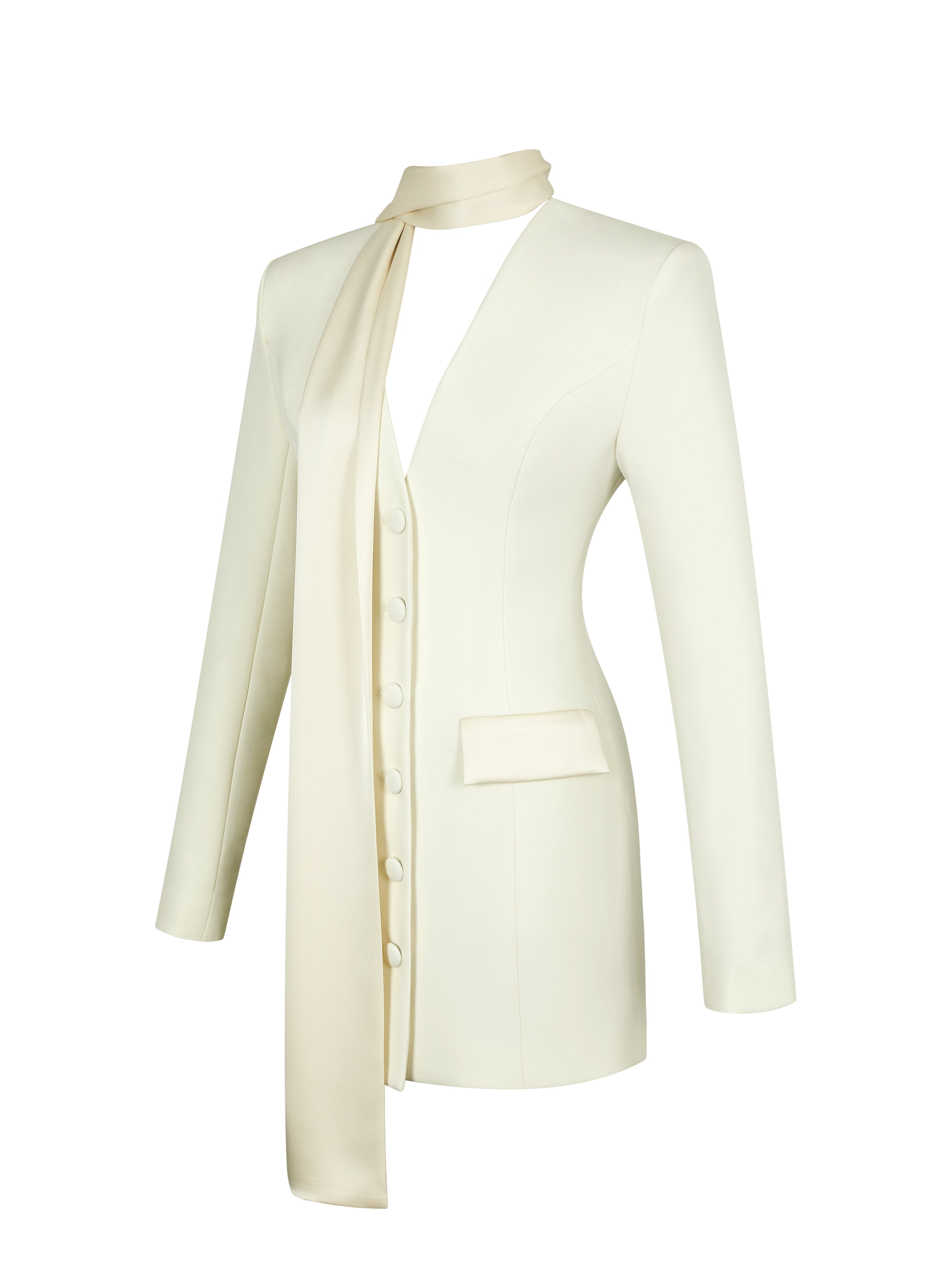 Jeannie Cream Blazer Mini Dress with Scarf