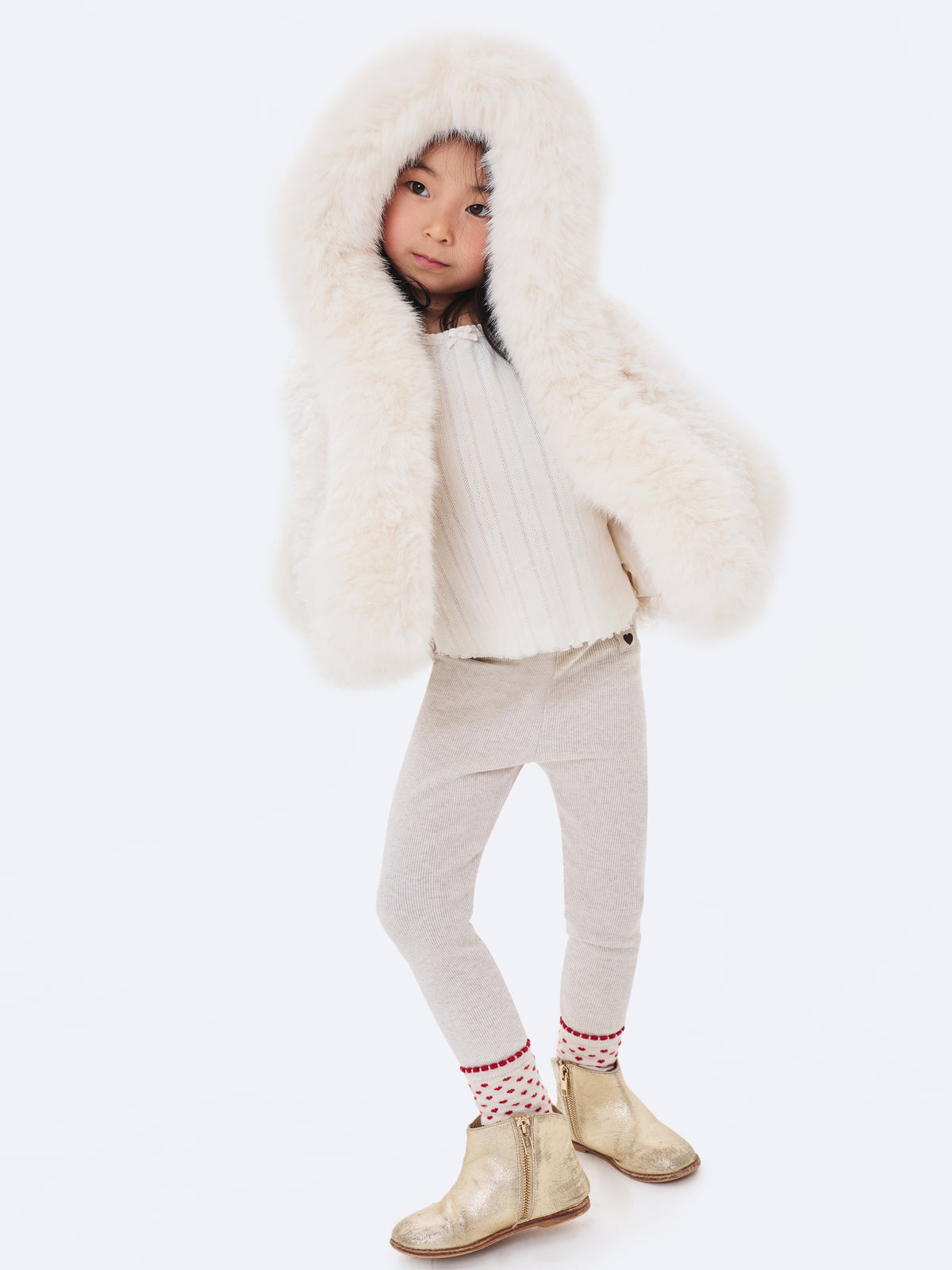 Kali Kids White Cropped Vegan Shearling Fur Jacket
