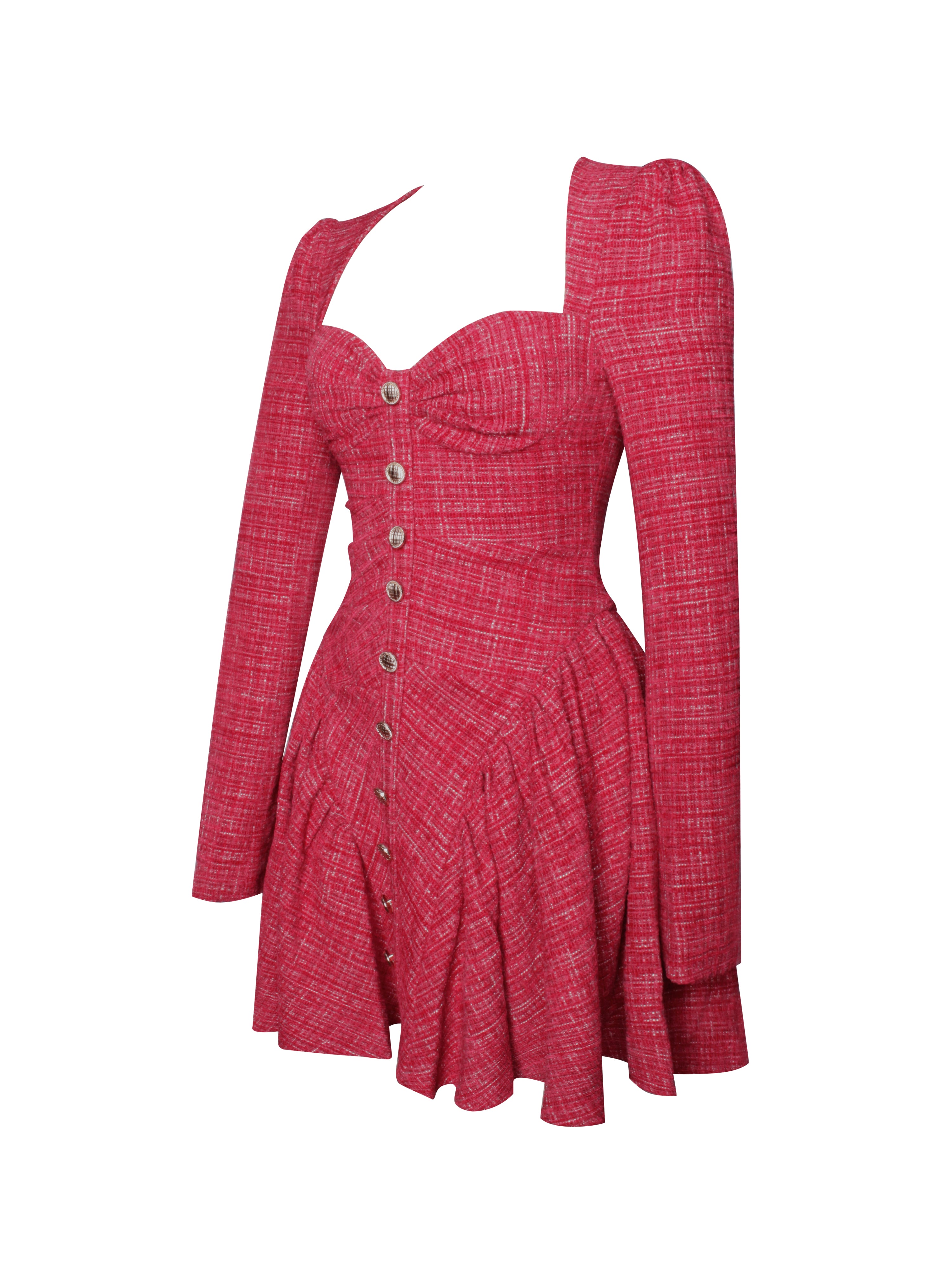 Tae Red Tweed Long Sleeve Drop Waist Mini Dress (Archive Sale)