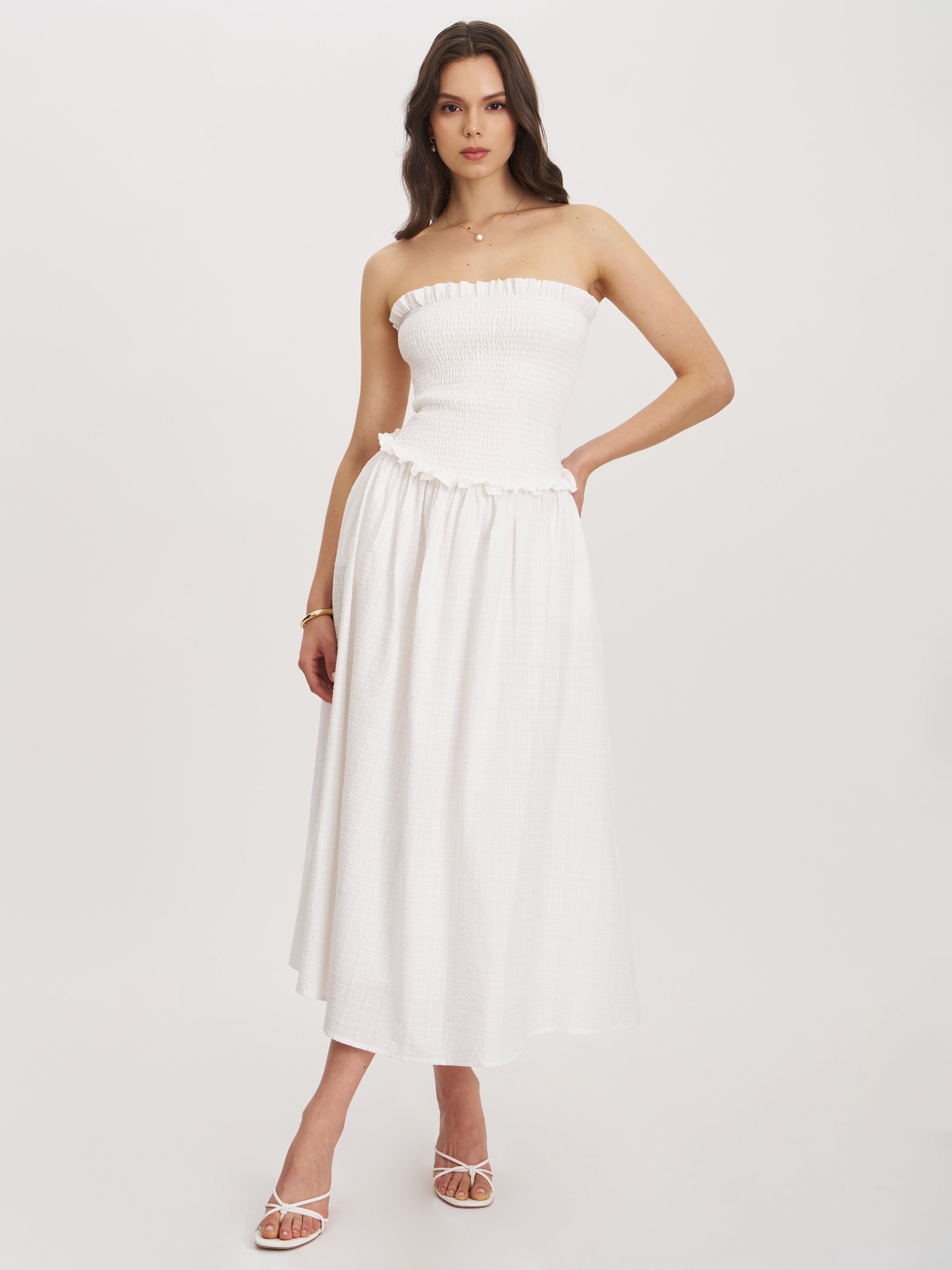 Quadiya Smock Top Strapless Drop Waist Midi Dress