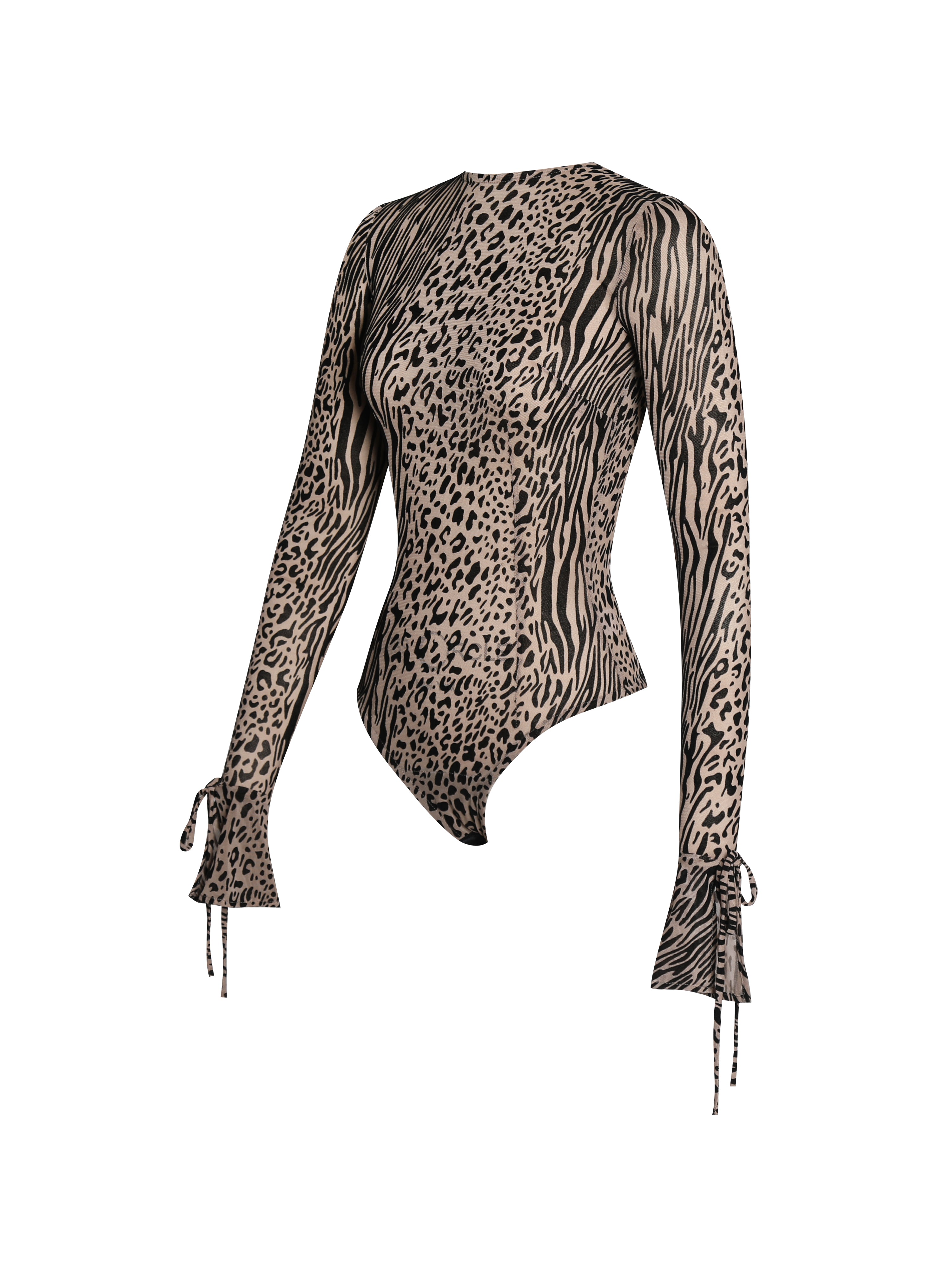 Ibera Animal Print Burnout Velvet Long Sleeve Bodysuit