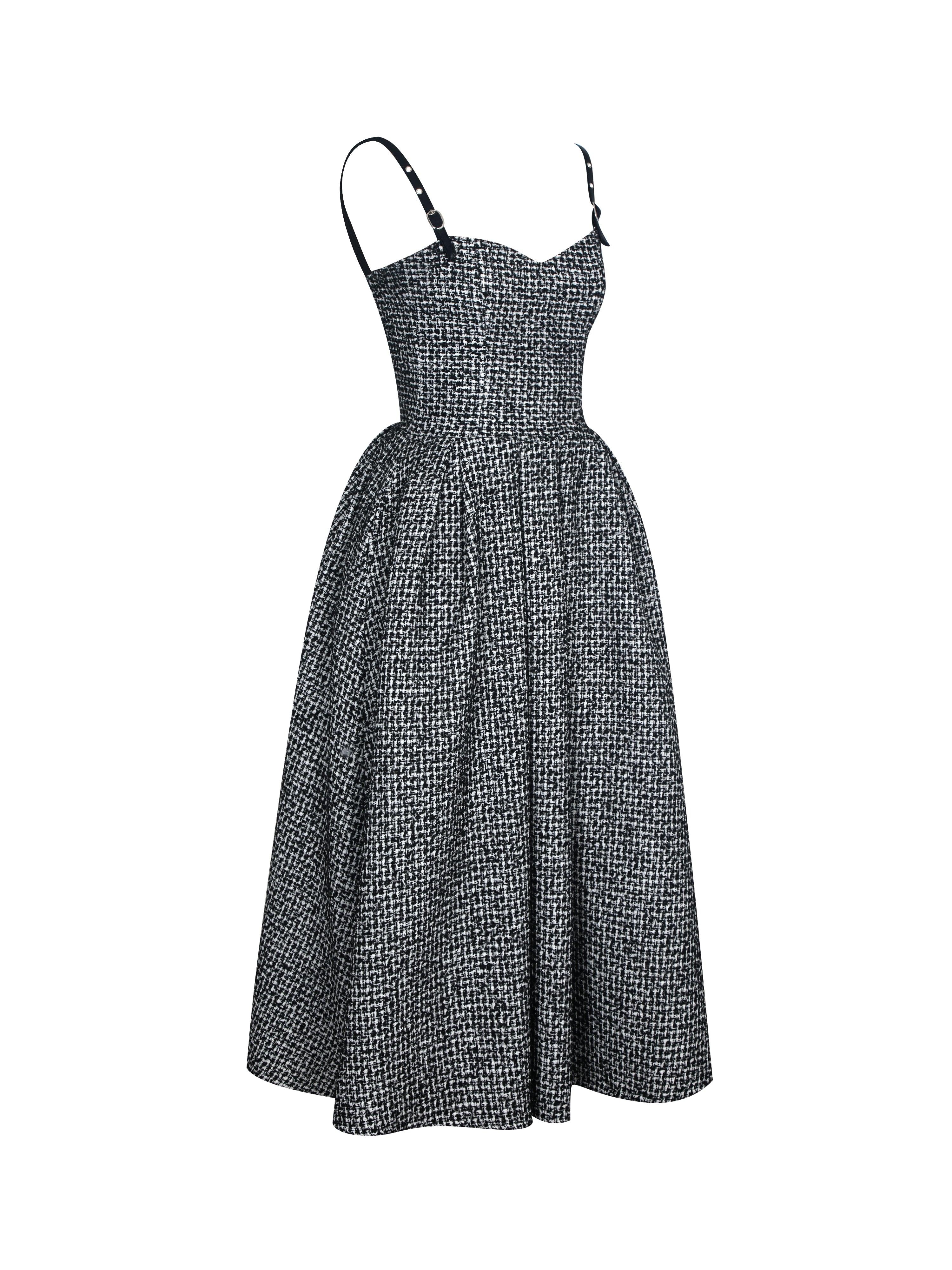 Katalina Black & White Tweed Backless Midi Dress