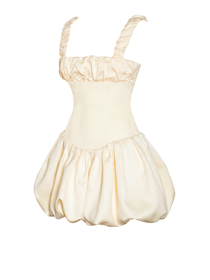 Aubrey Egg White Satin Bubble Hem Mini Dress