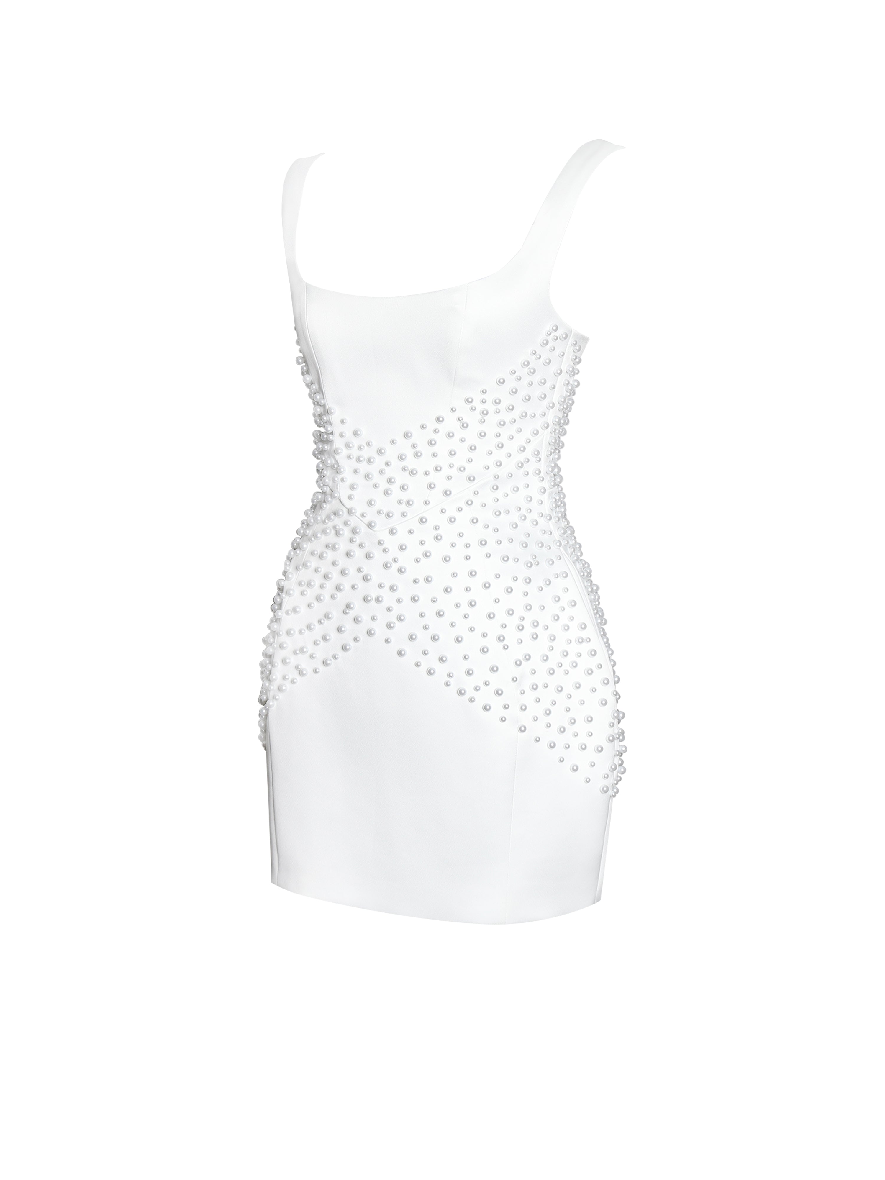 Tais Pearl Beaded Cocoon Shape Sleeveless Mini Dress