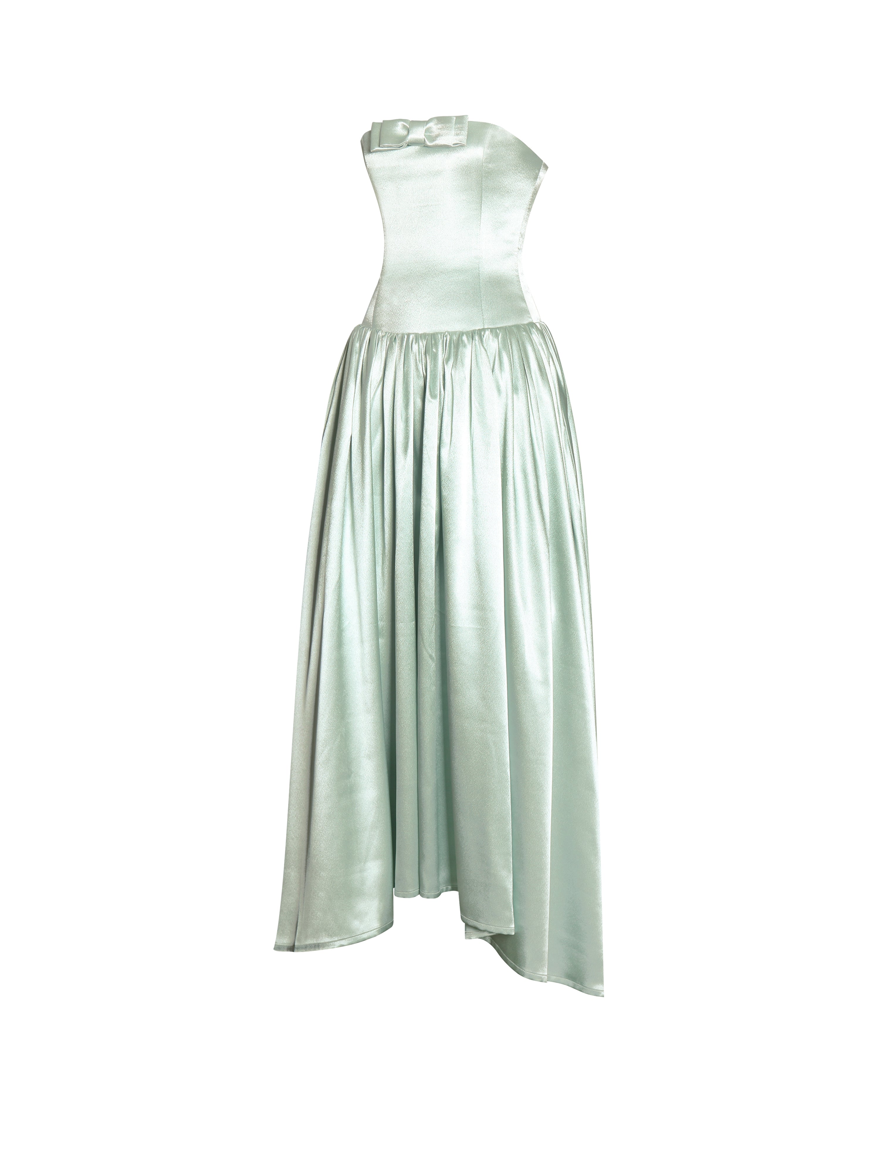 Lael Mint Green Back Button Trailing Gown