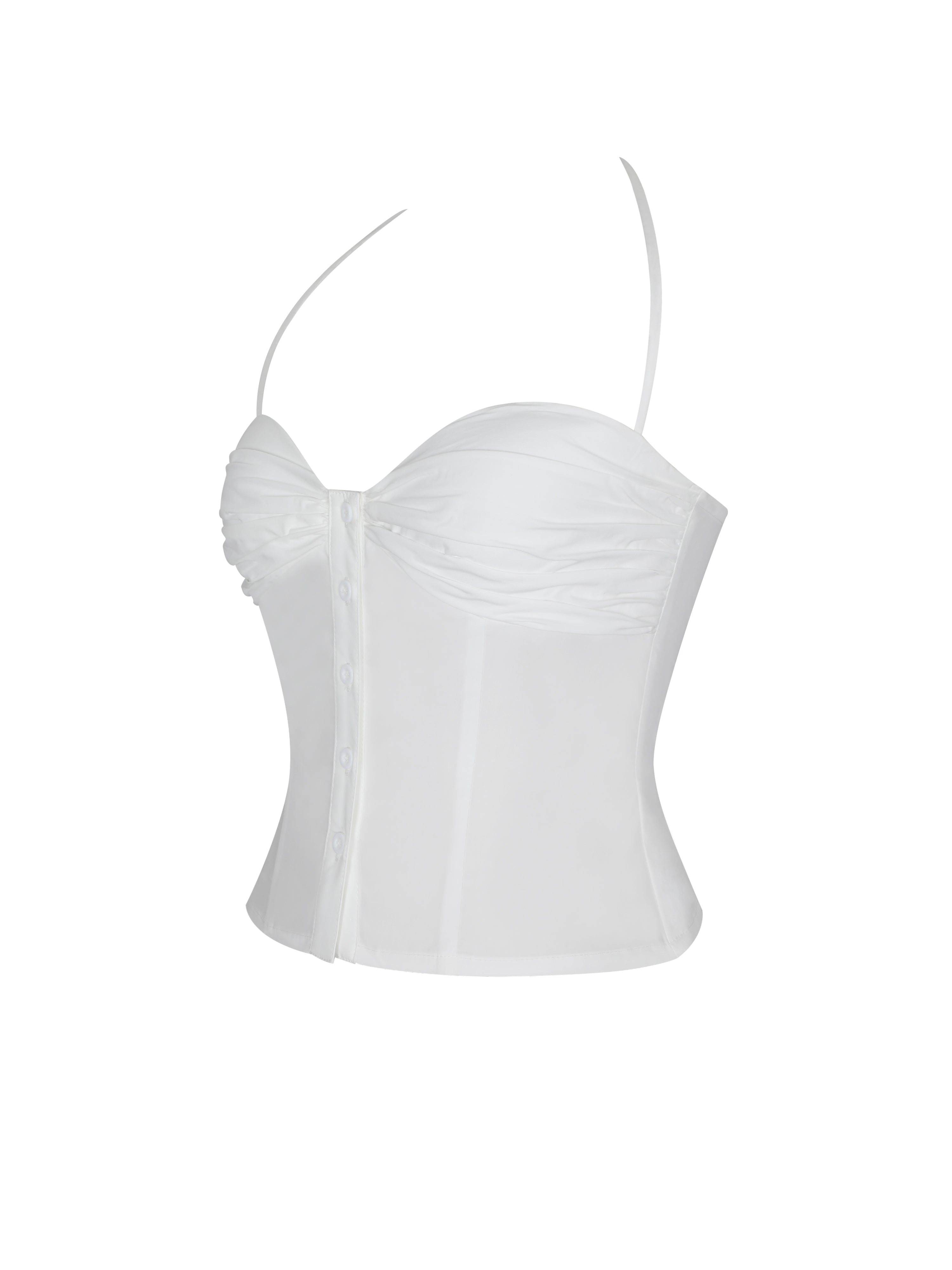 Waverly White Cotton Poplin Button-Front Sweetheart Halter Top
