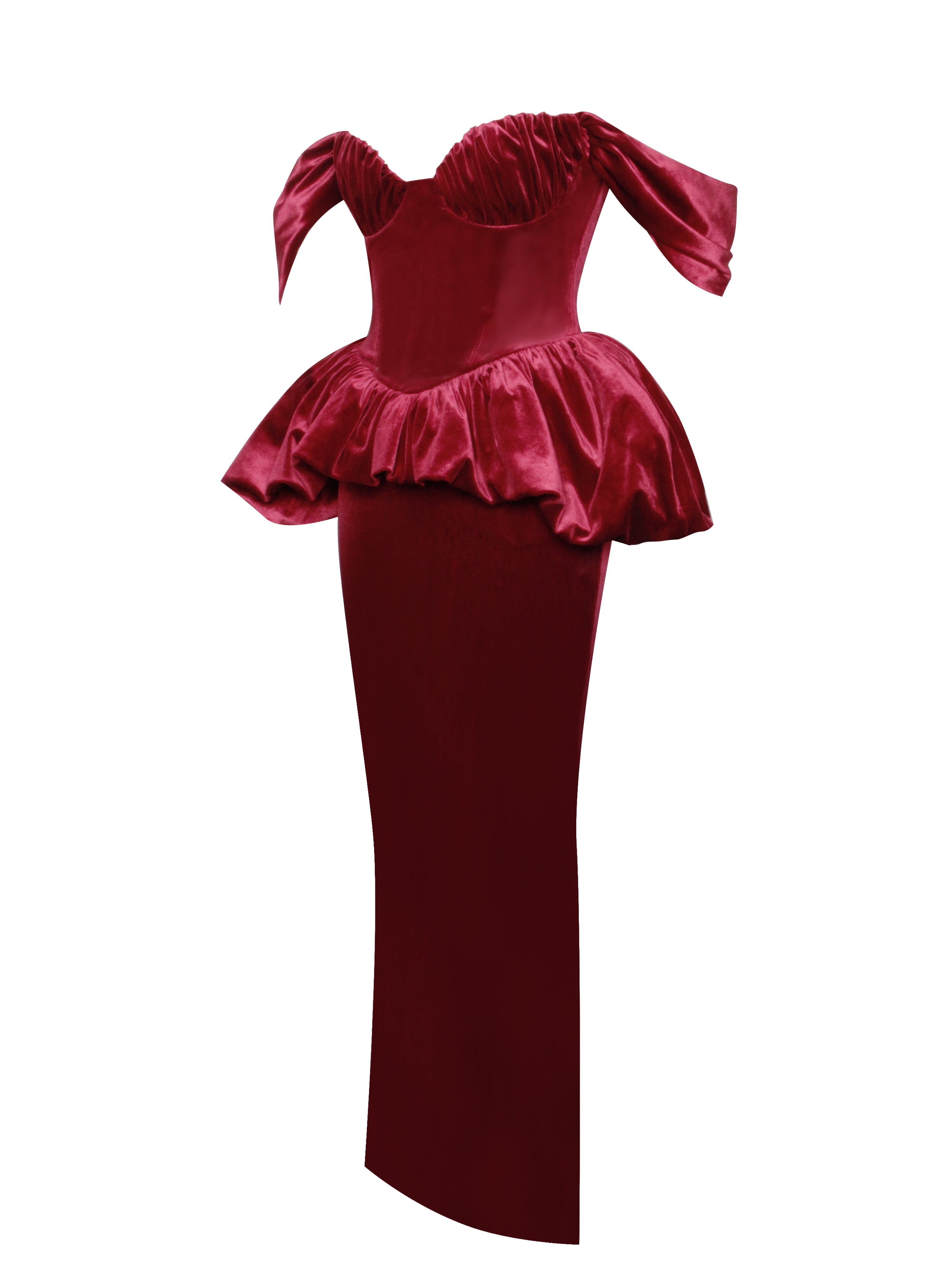 Abigail Velvet Off Shoulder Bubble Hem Peplum Maxi Dress (Archive Sale)