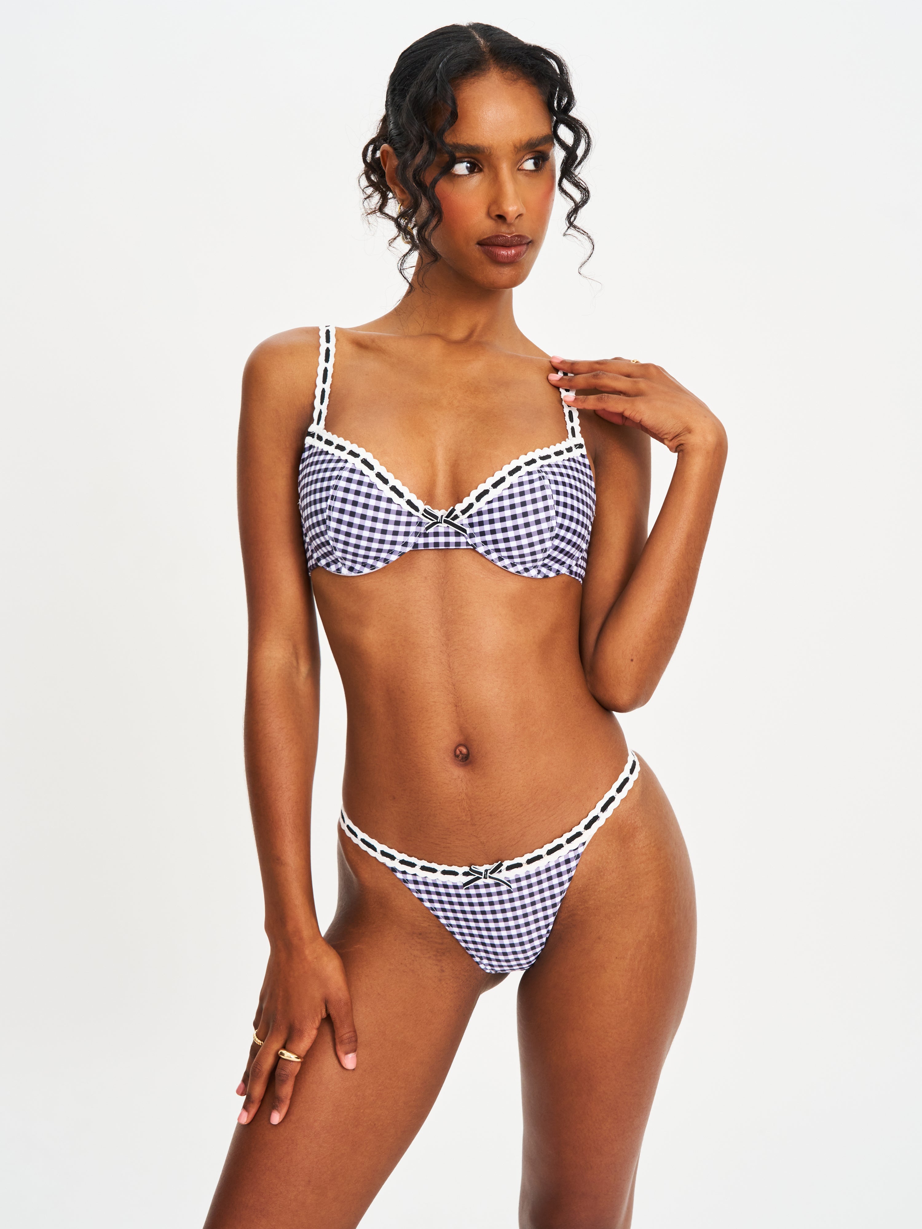 Genevia Gingham Lace Decoration Bikini Bottom