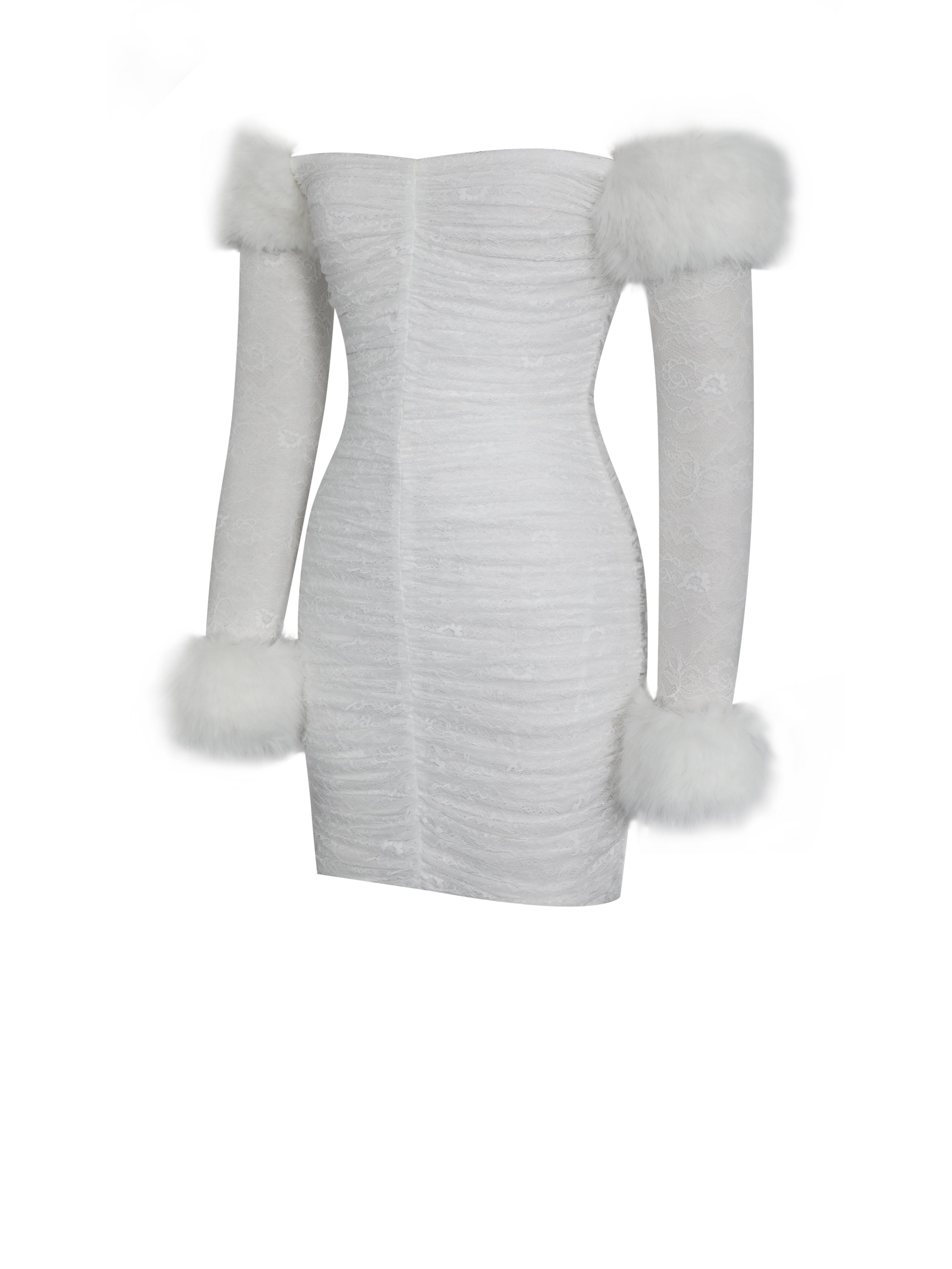 Lani White Lace Off-Shoulder Ruched Mini Dress