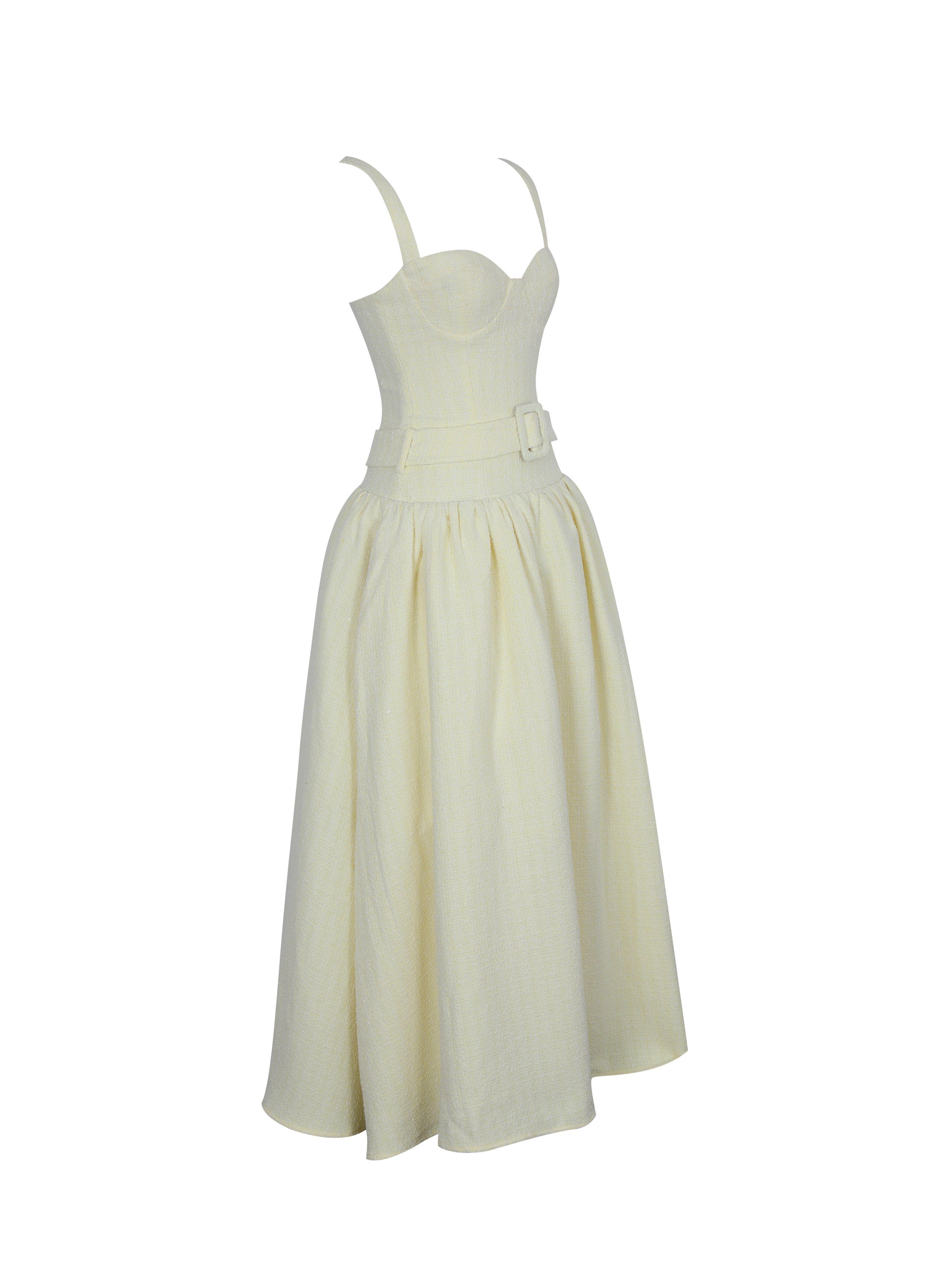 Tiana Butter Yellow Sweetheart Belted Midi Dress