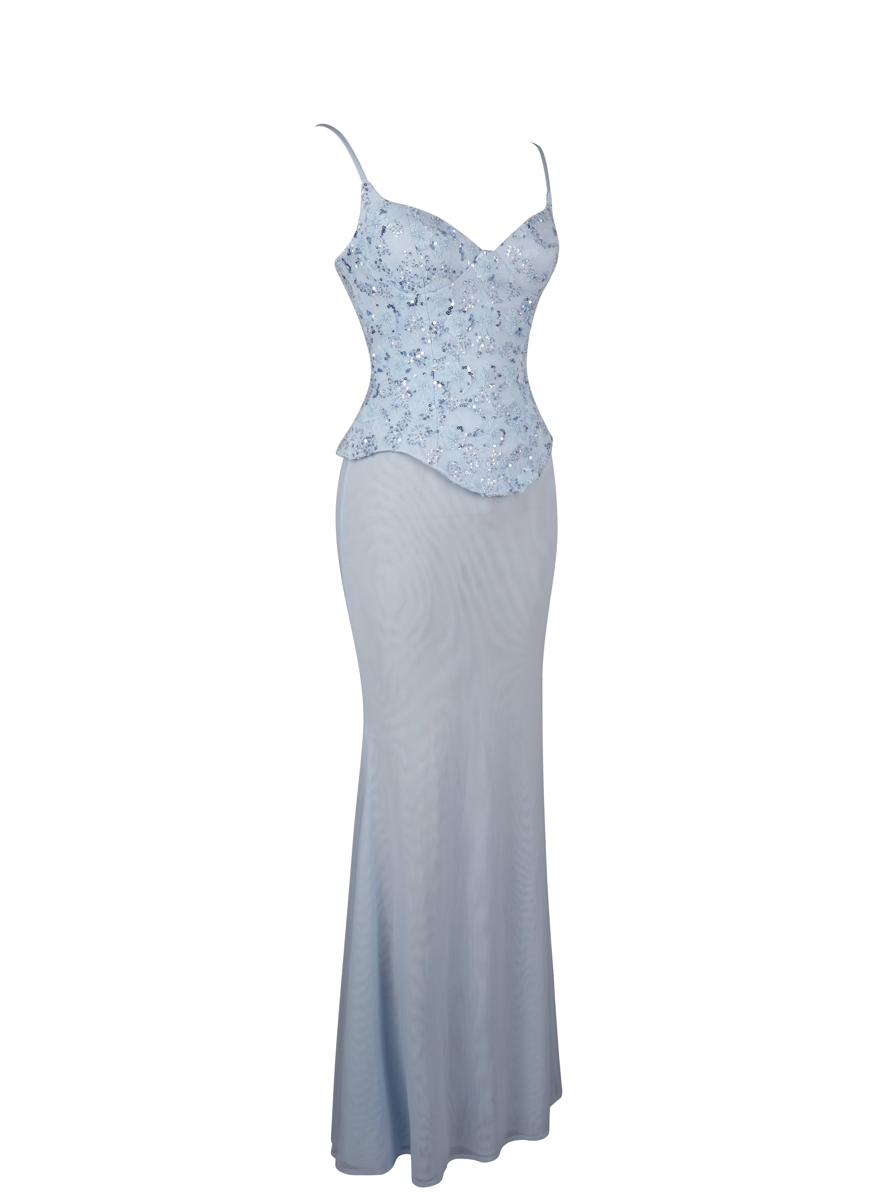 Aurielle Baby Blue Sweetheart Mermaid Peplum Maxi Dress