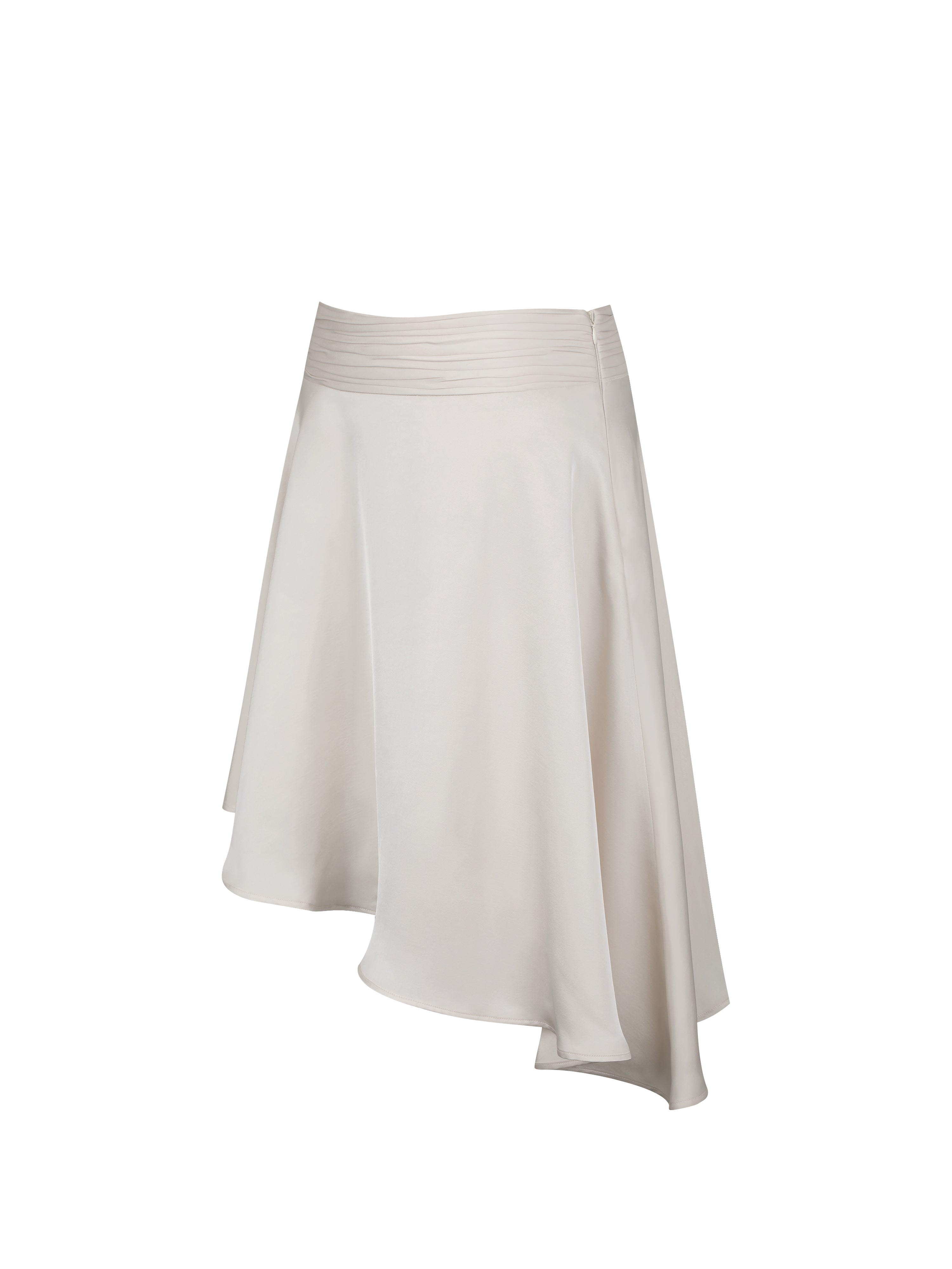 Galina Ivory Satin Asymmetrical Midi Skirt