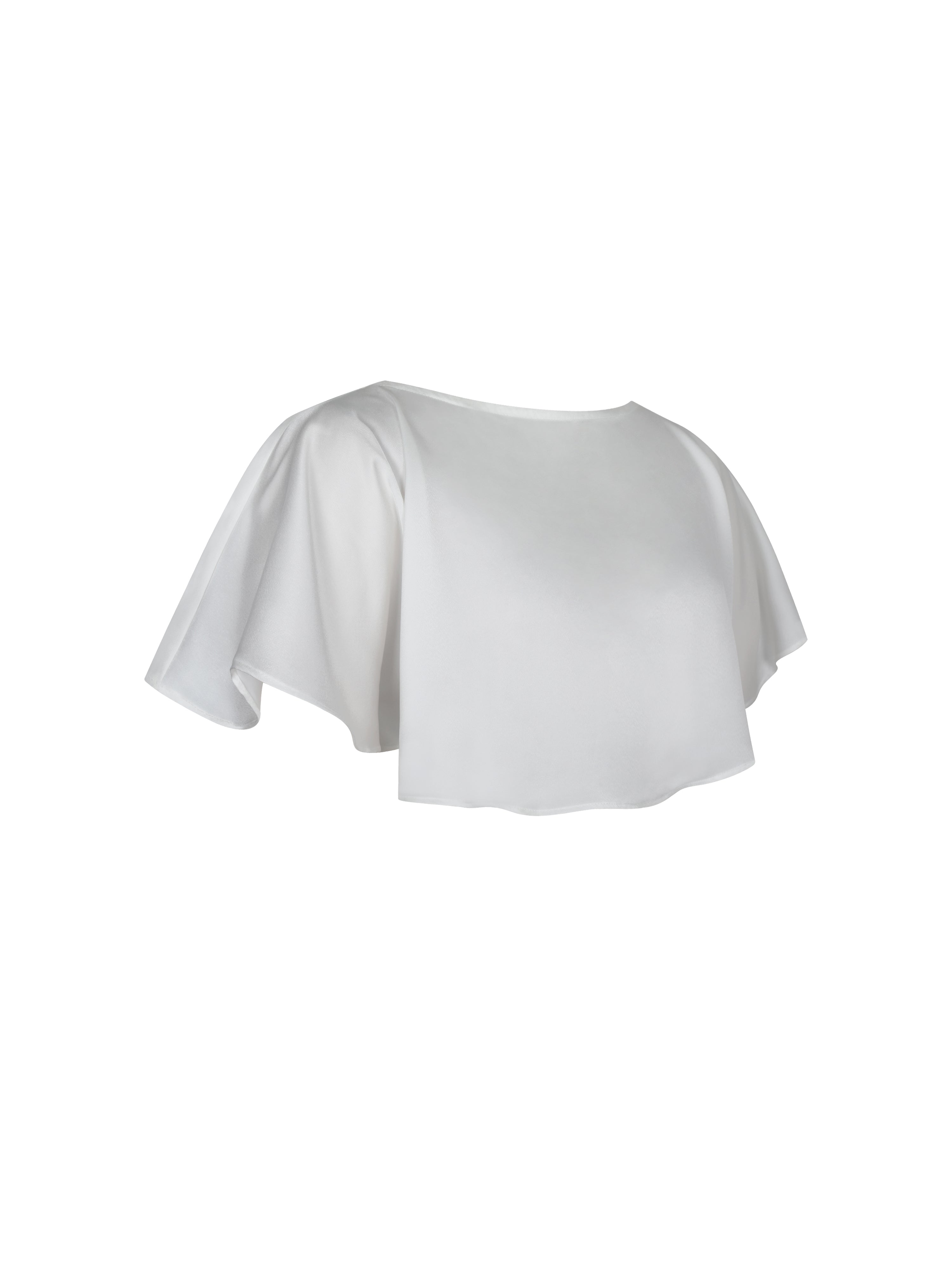 Yarae White Satin Boat Neck Cape Top