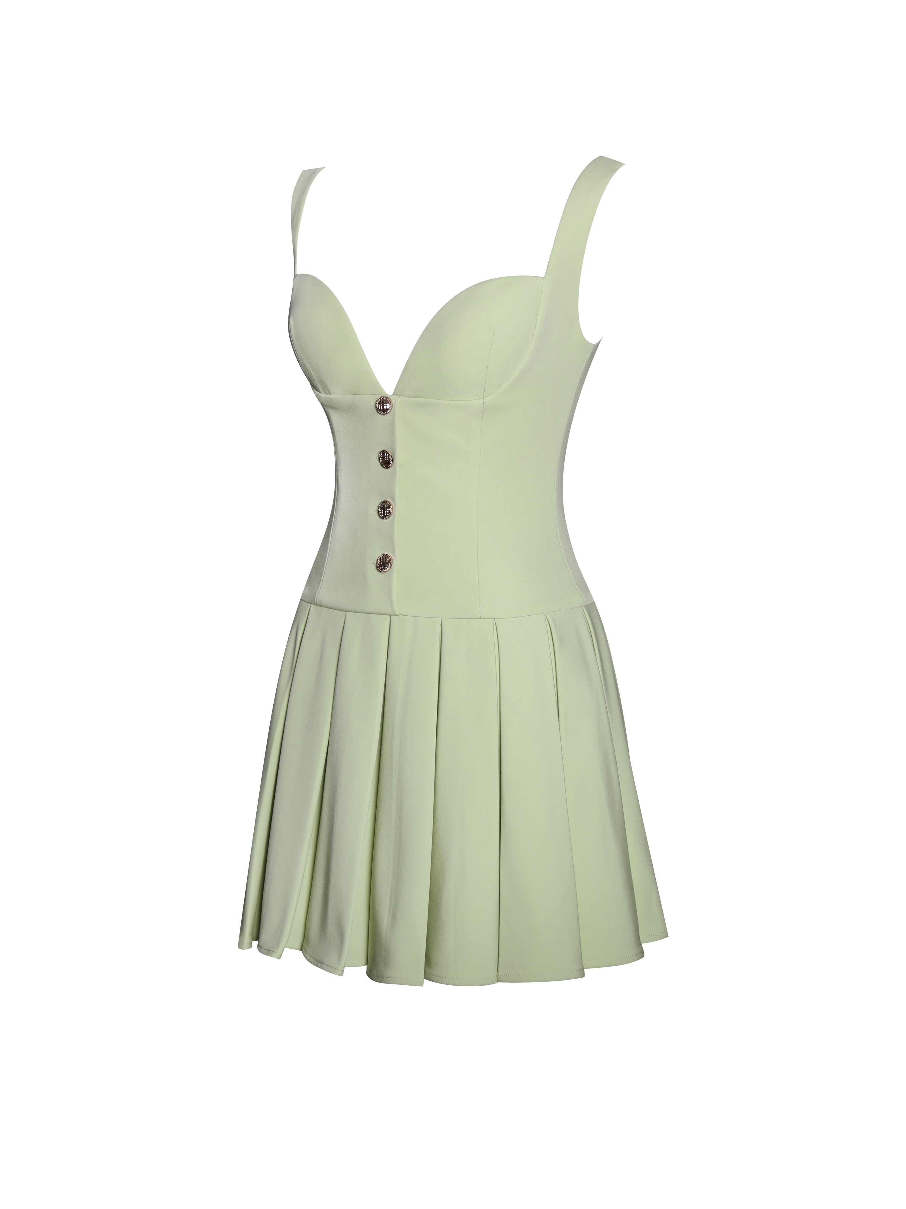 Tala Pistachio Green Sleeveless Pleated Preppy Mini Dress
