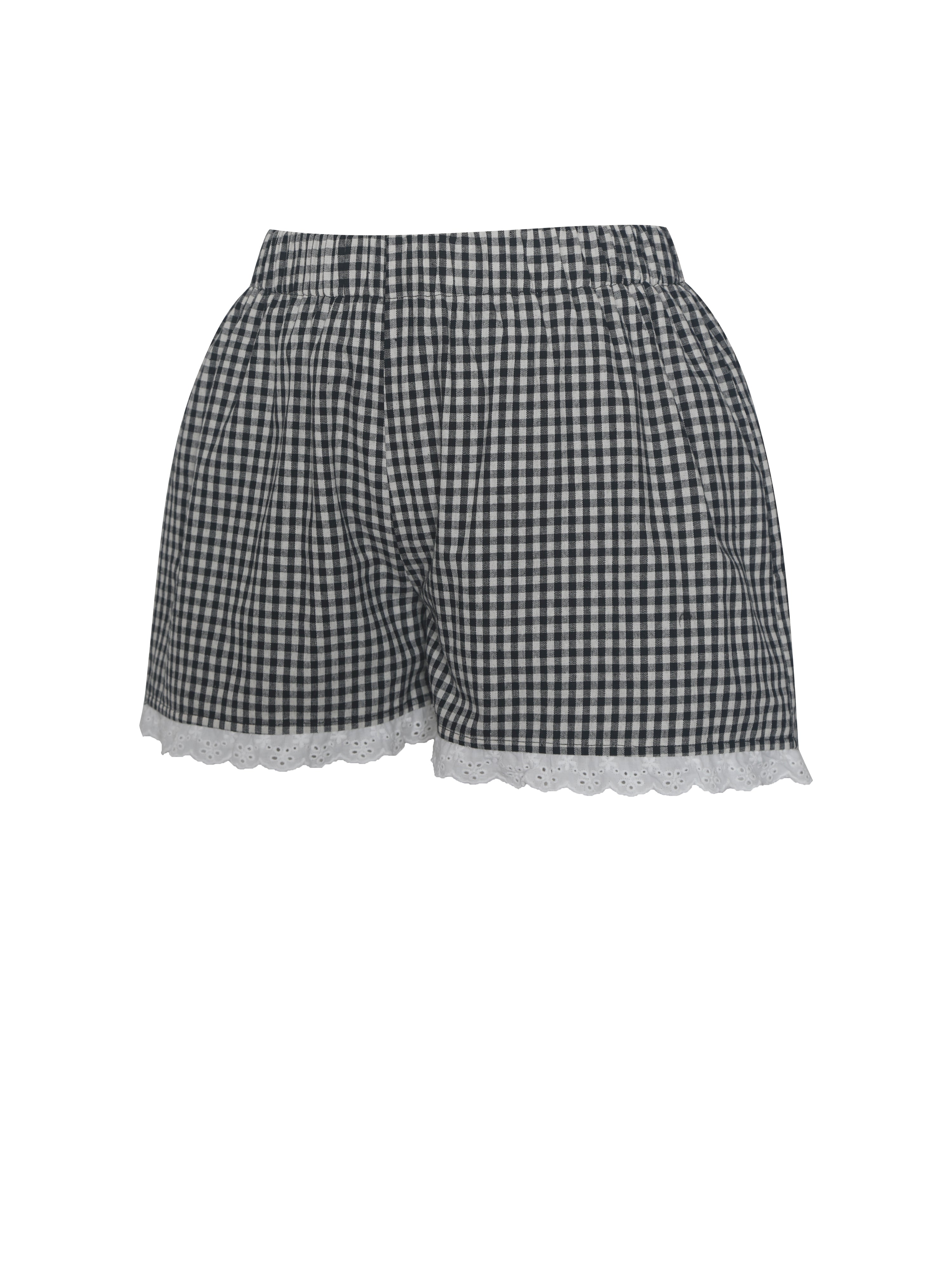Qutayla Black Gingham Lace Trim Shorts